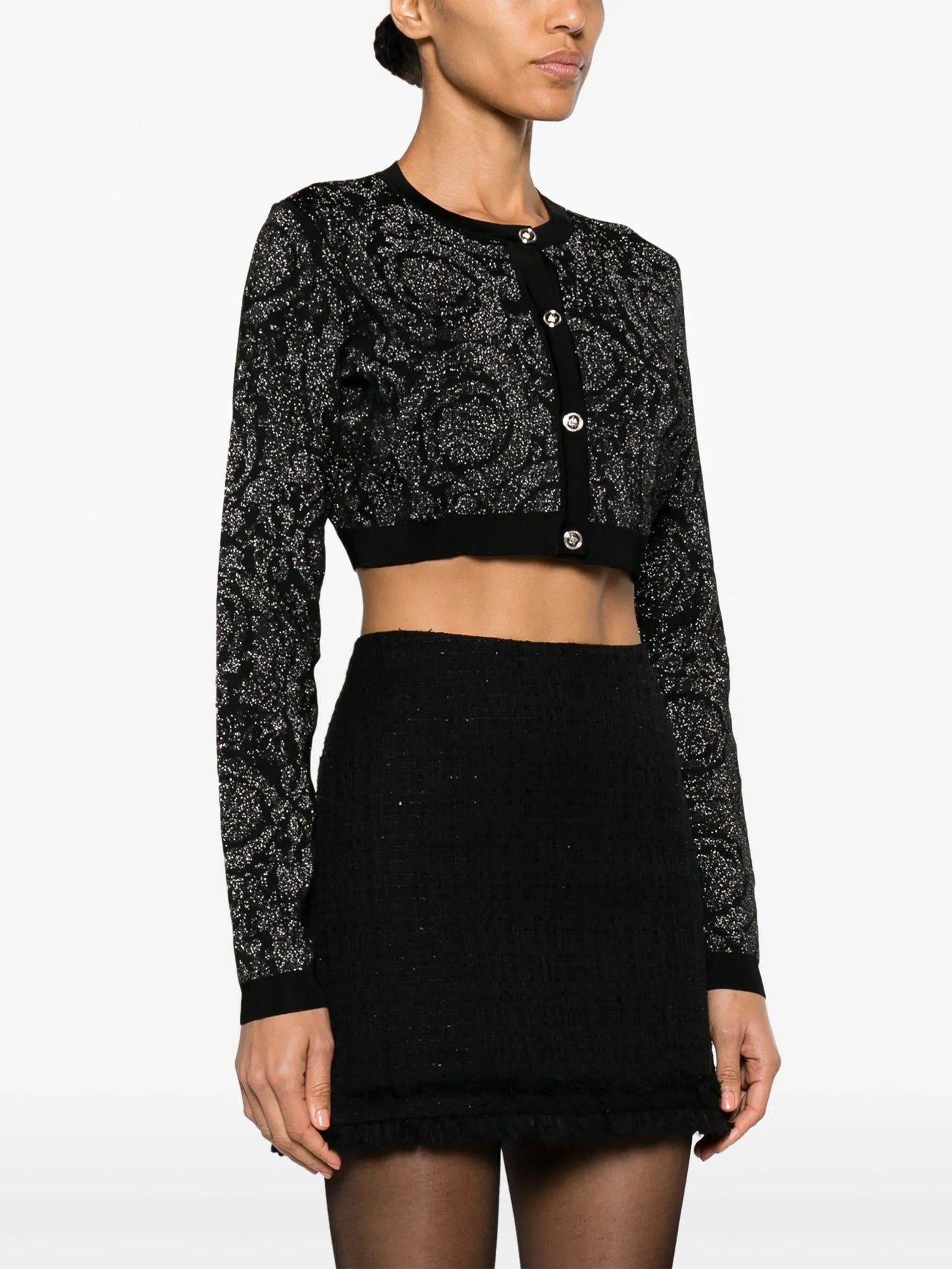Barocco lurex cropped cardigan