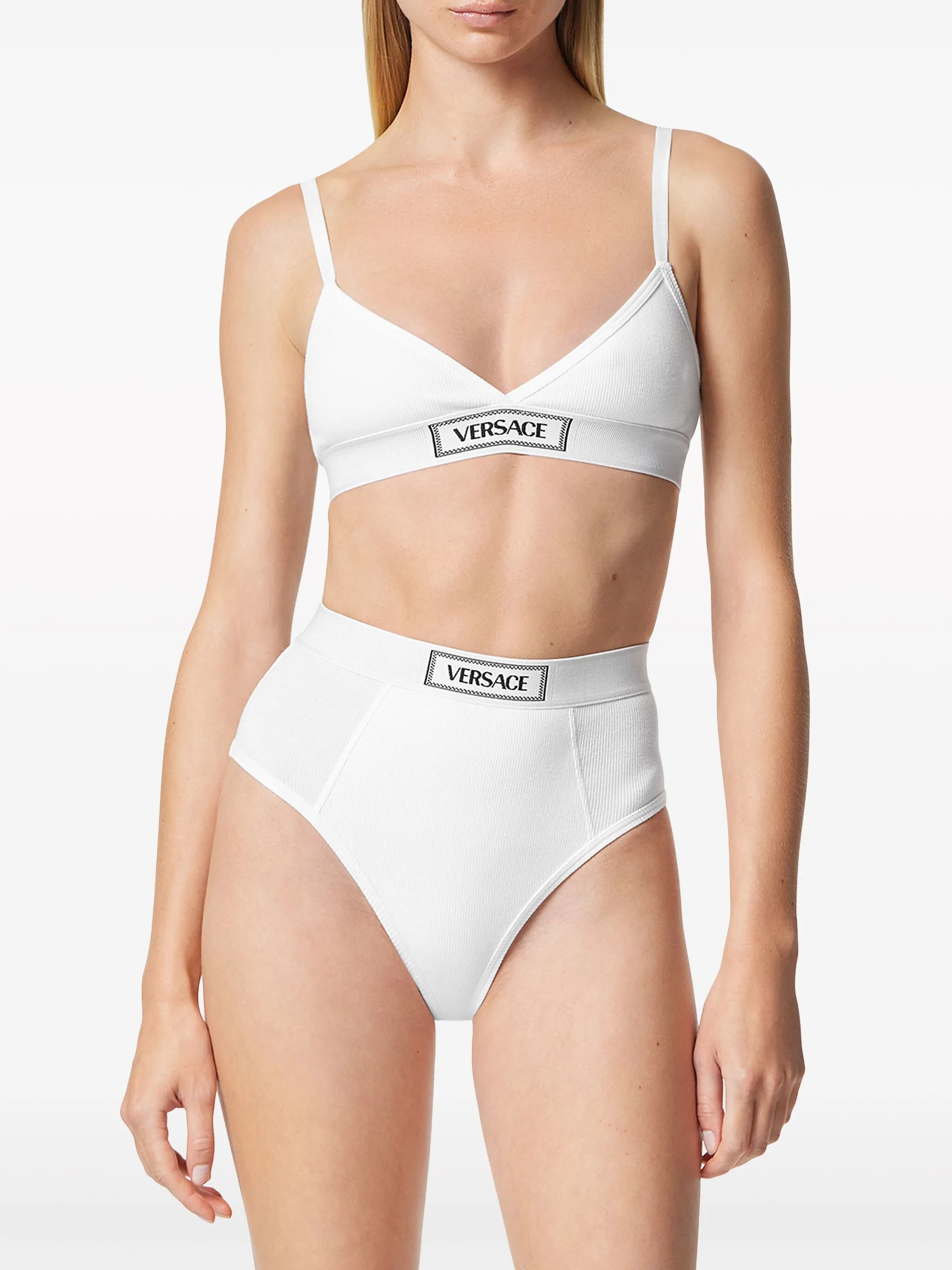 logo-patch cotton-blend bra