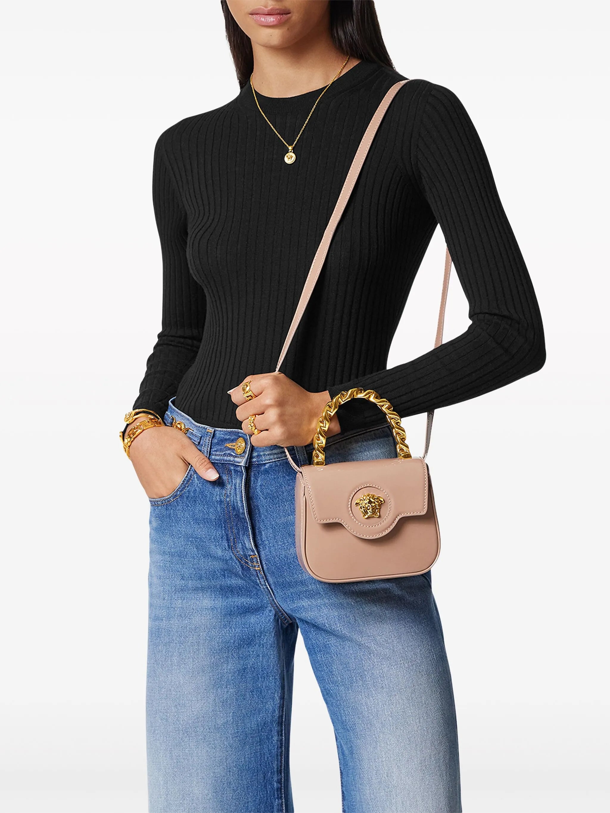 La Medusa patent-finish mini bag