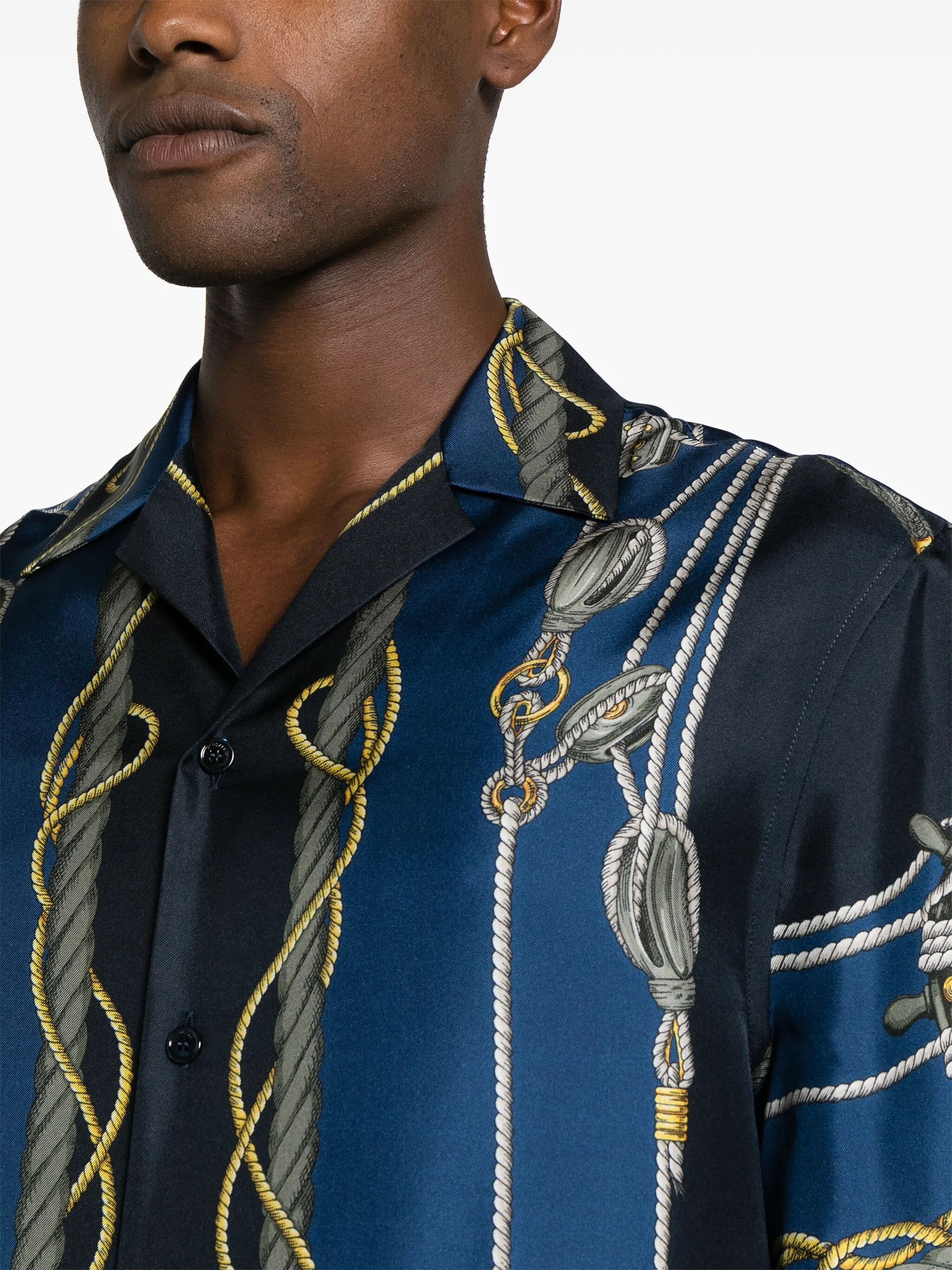nautical-print short-sleeve silk shirt