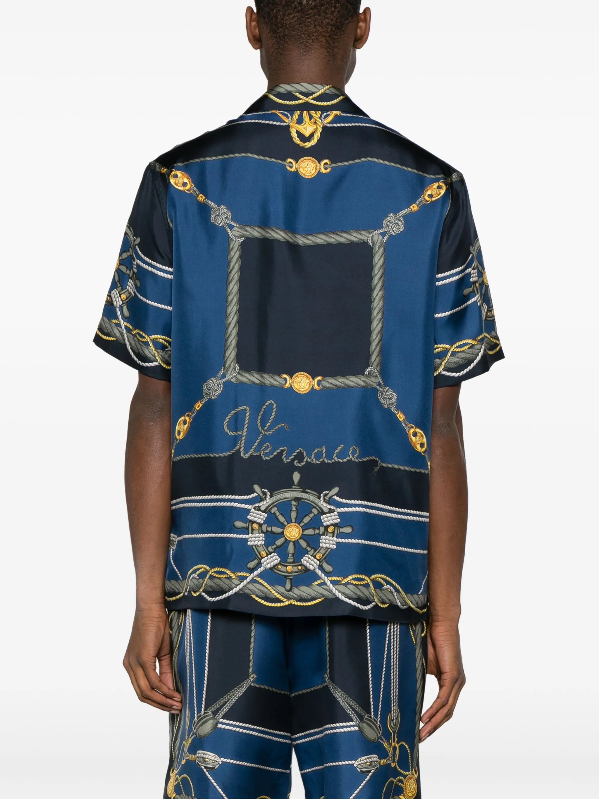 nautical-print short-sleeve silk shirt