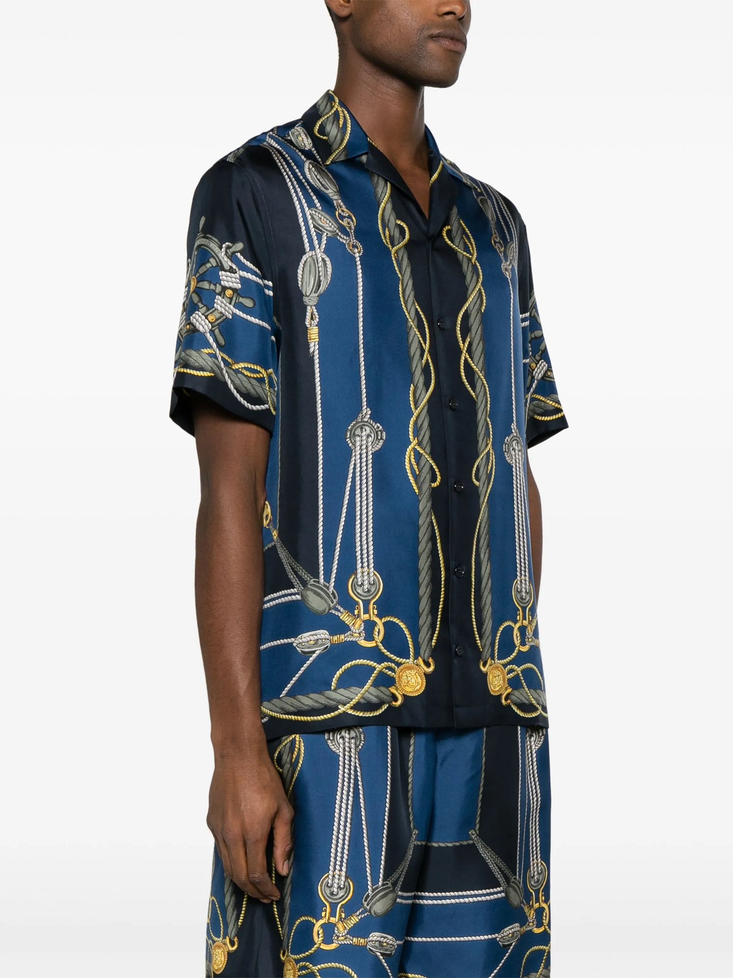 nautical-print short-sleeve silk shirt