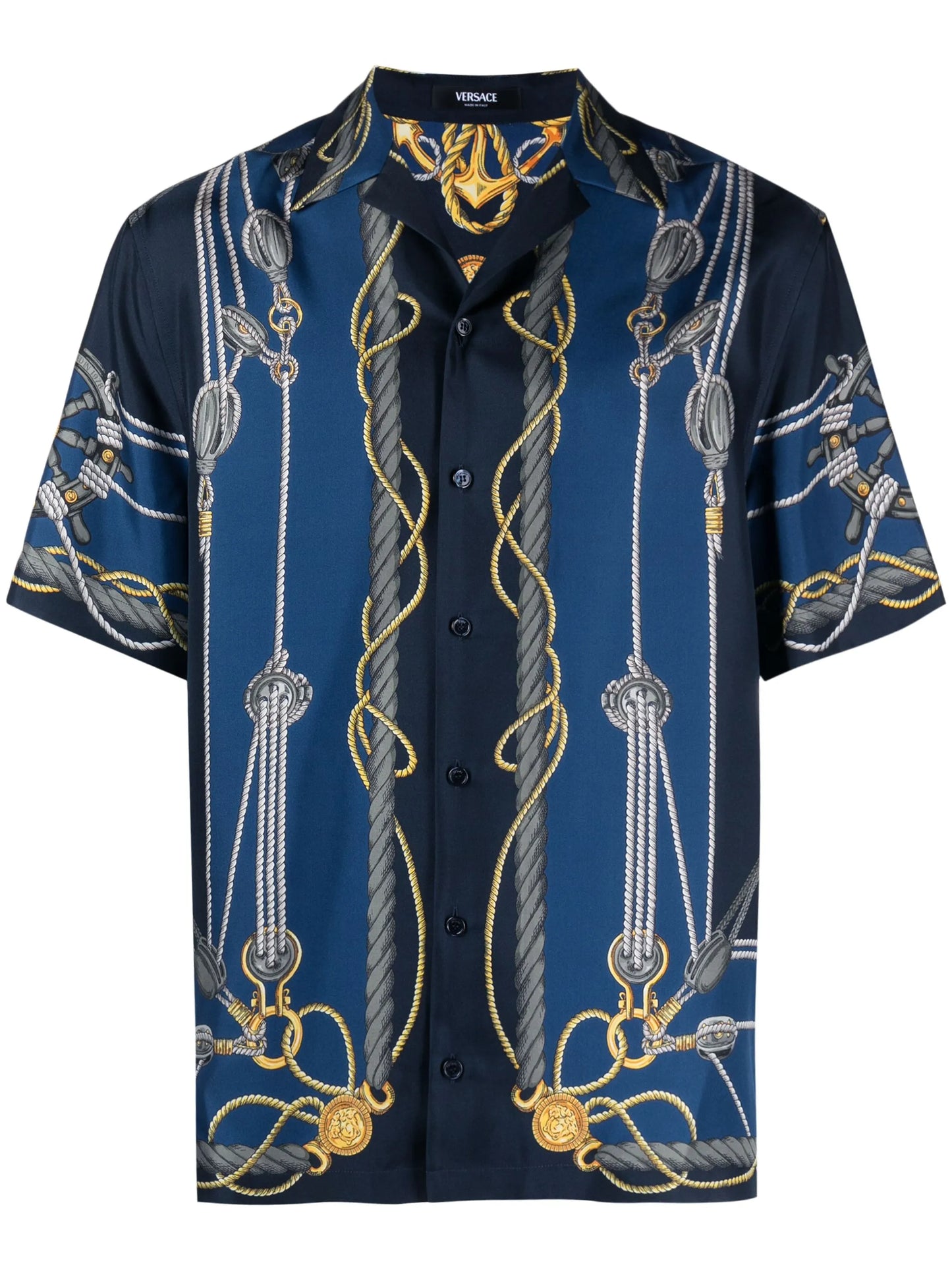 nautical-print short-sleeve silk shirt