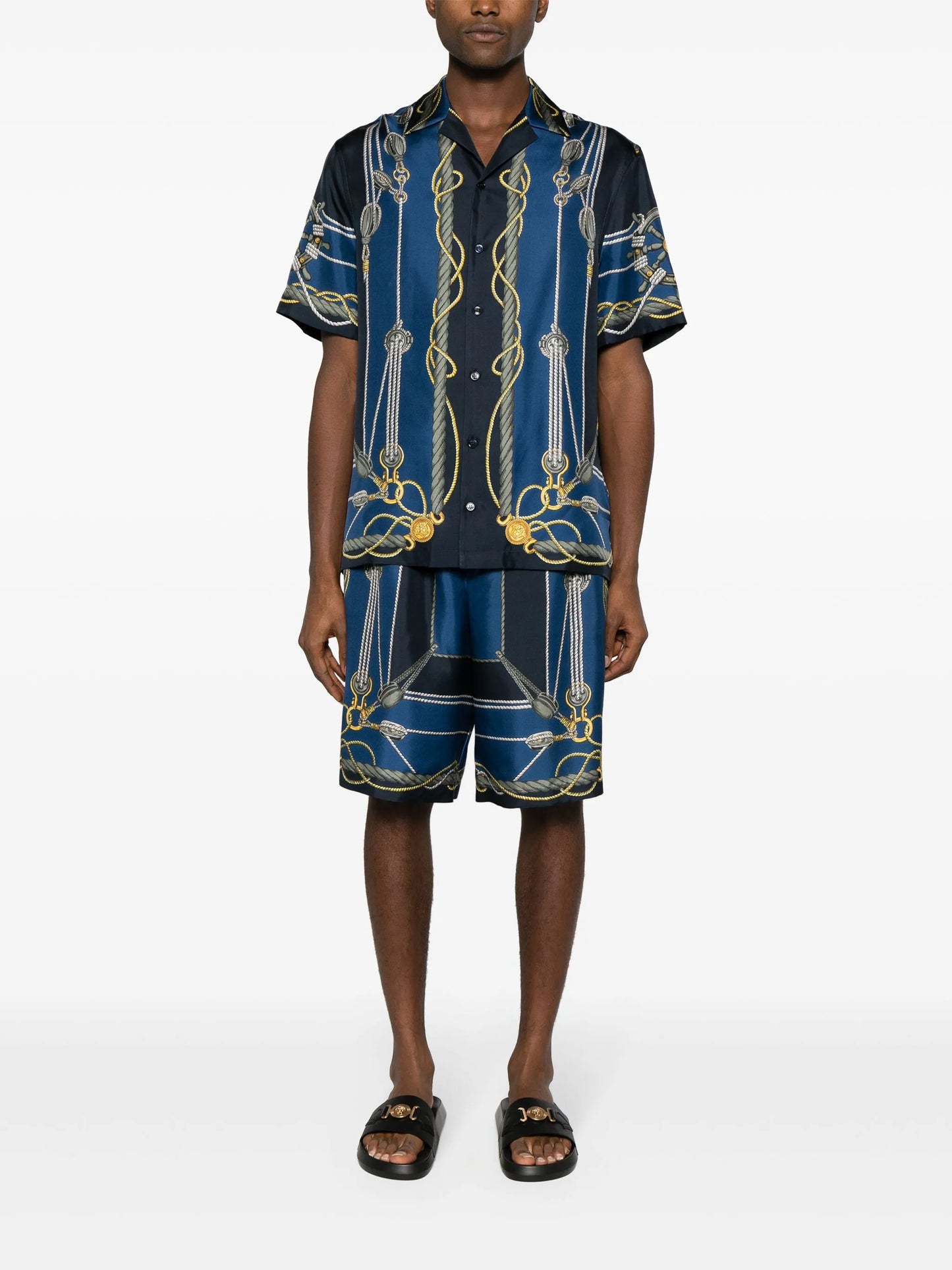 nautical-print short-sleeve silk shirt