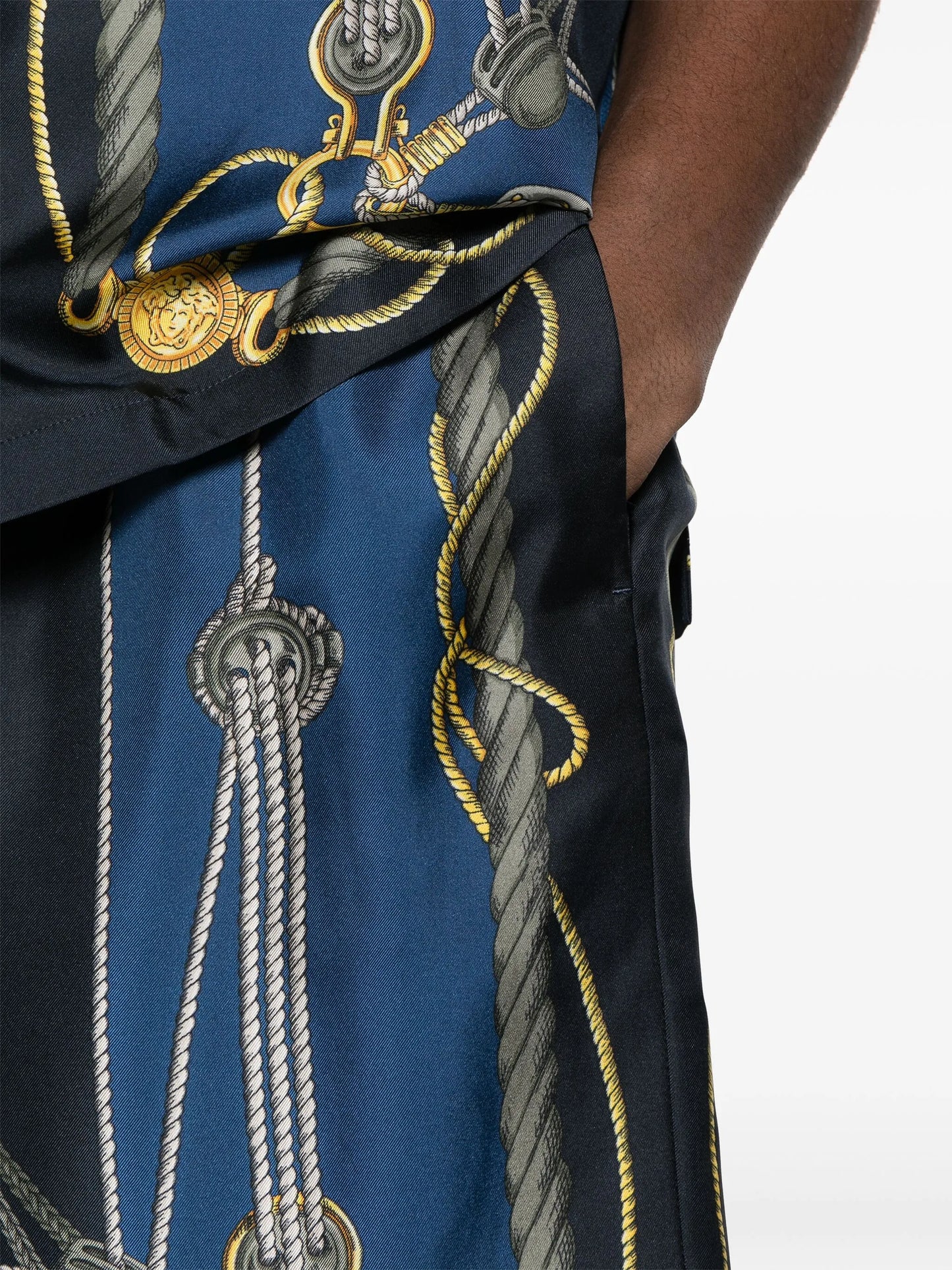Nautical-print silk shorts