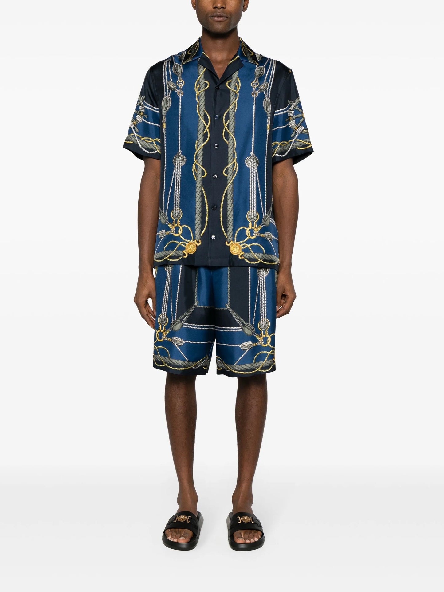 Nautical-print silk shorts