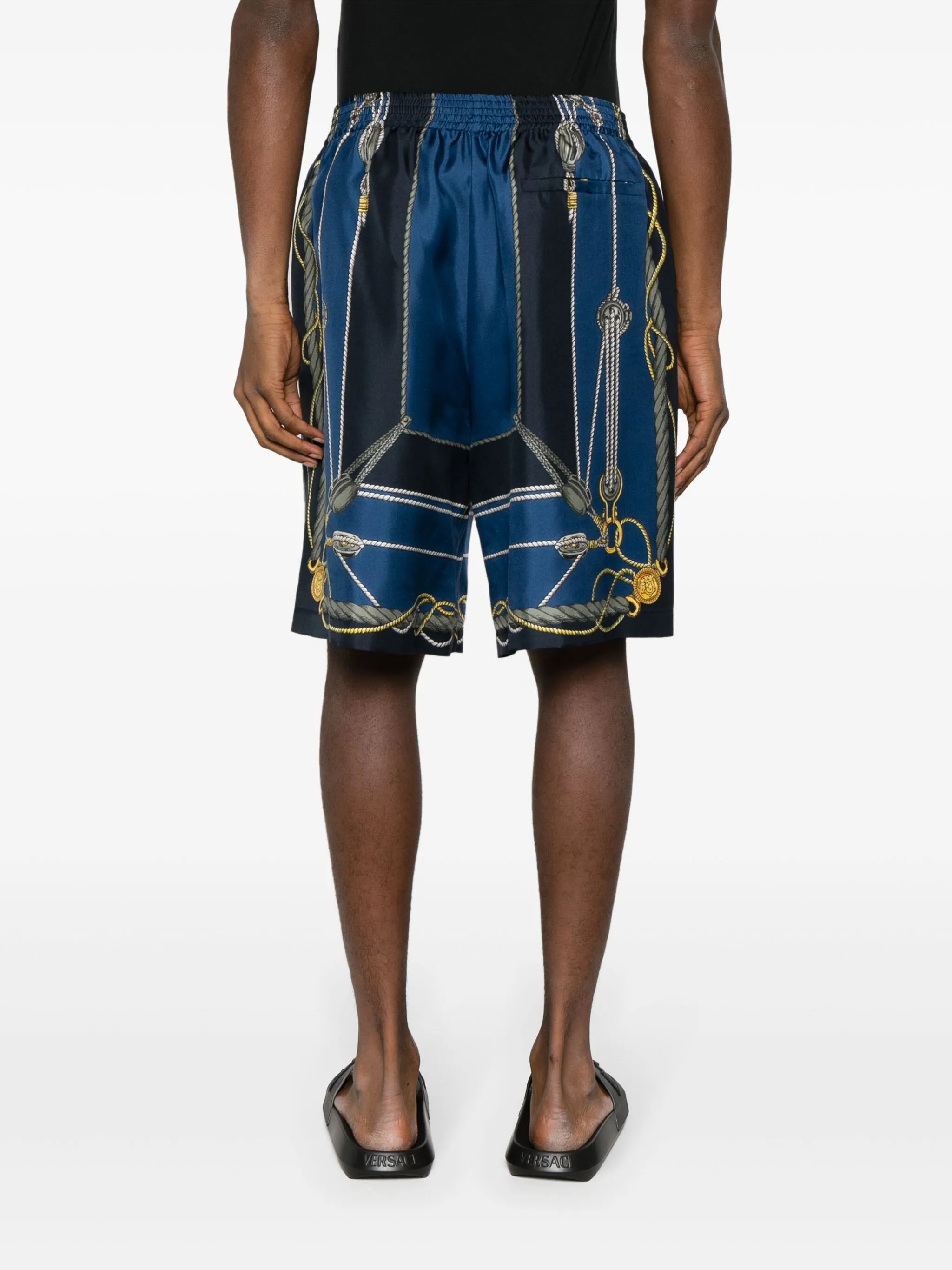 Nautical-print silk shorts