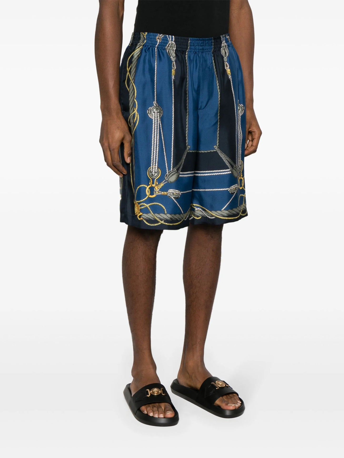 Nautical-print silk shorts