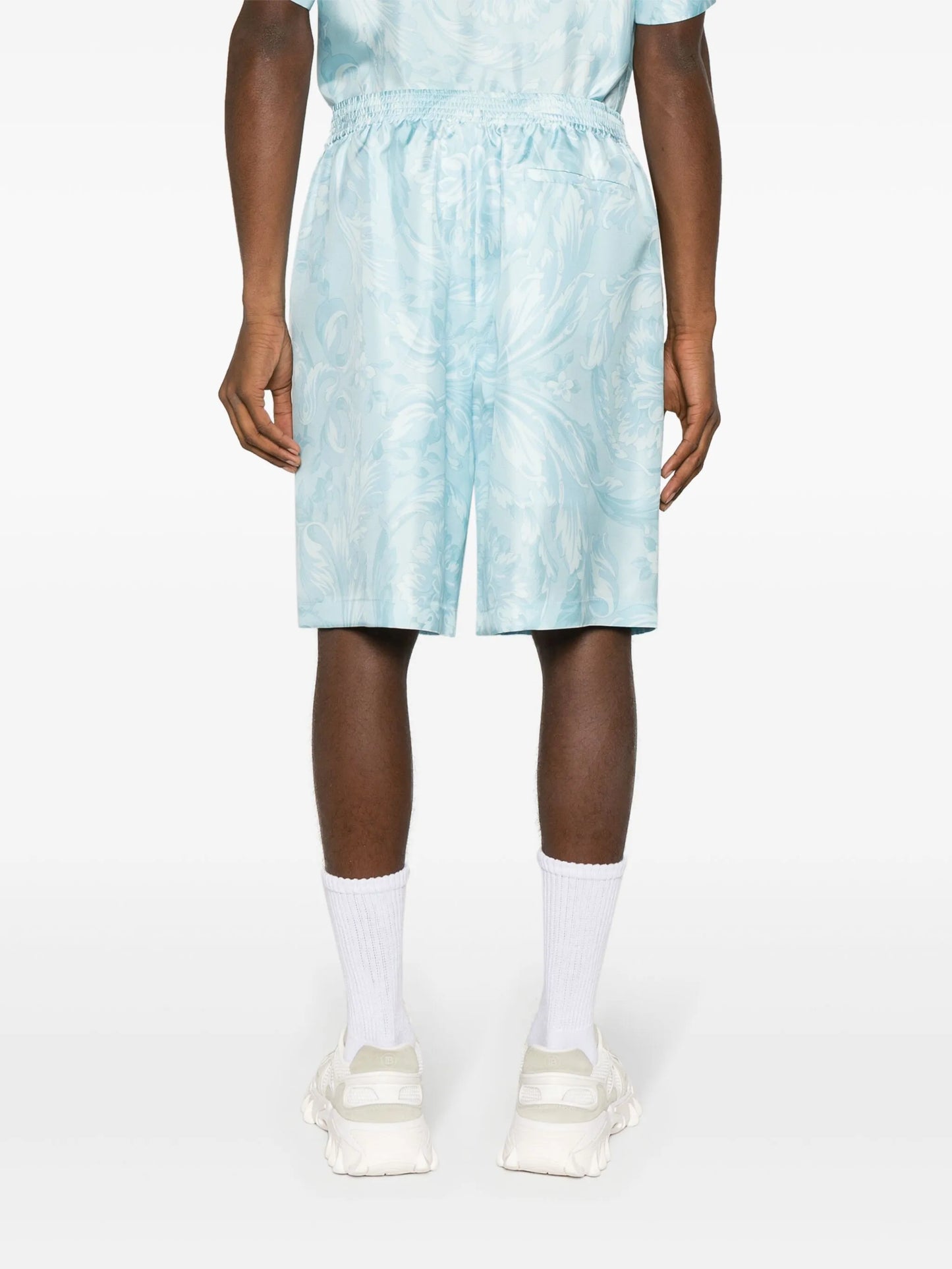 Barocco-print silk shorts