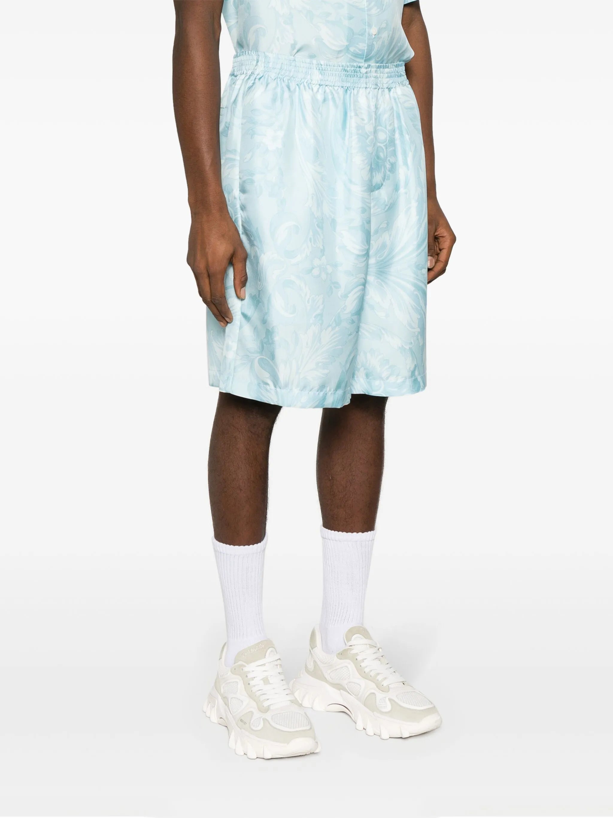 Barocco-print silk shorts