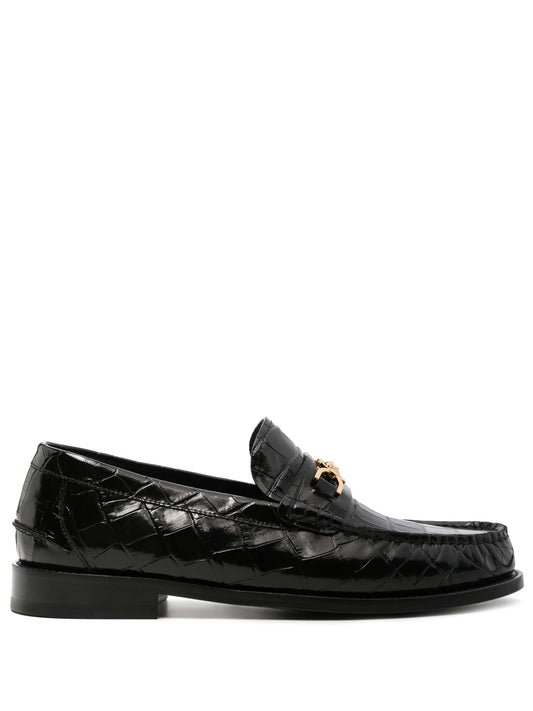 Medusa crocodile-embossed leather loafers