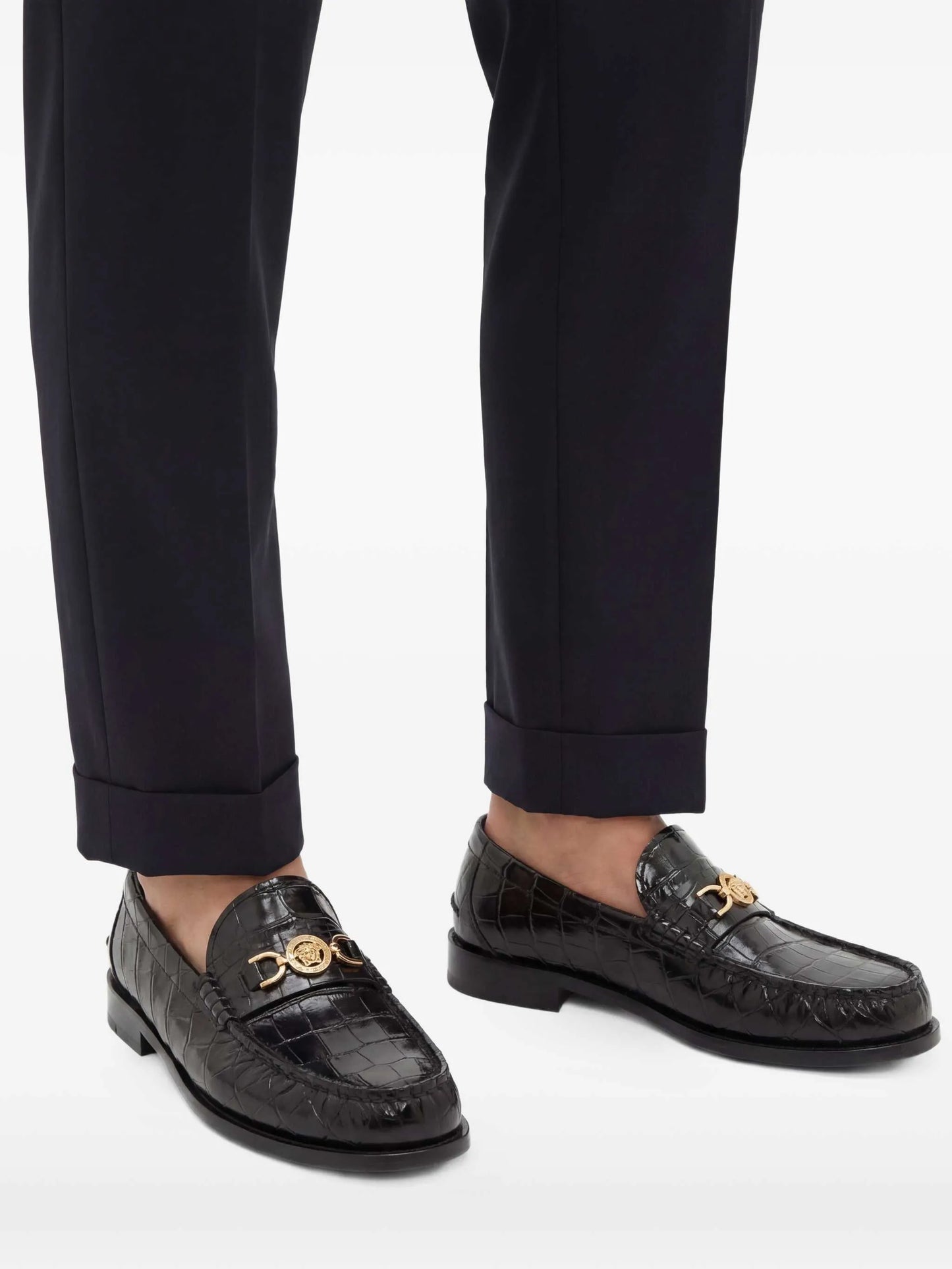 Medusa crocodile-embossed leather loafers