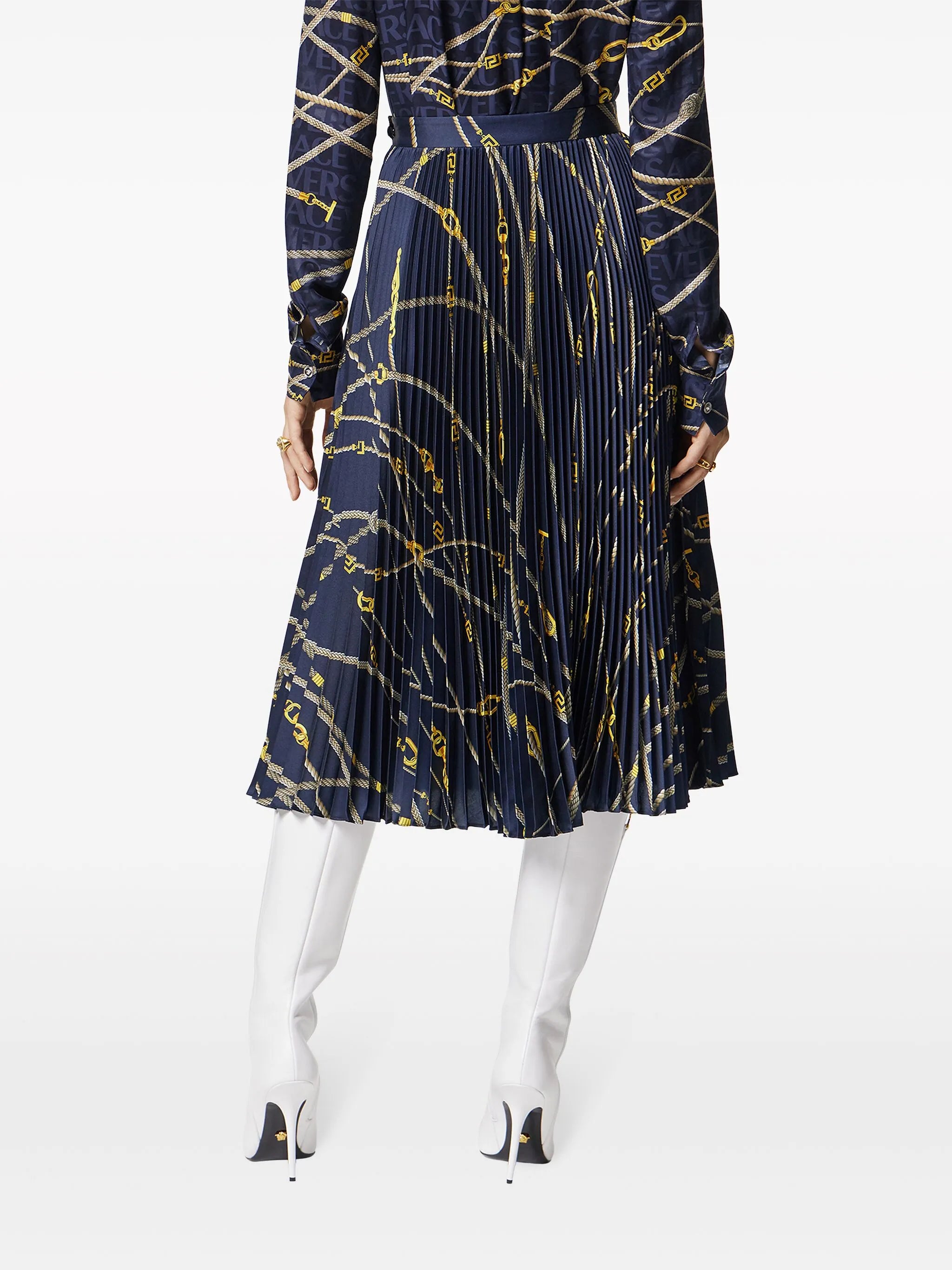 Greca Nautical-print pleated skirt