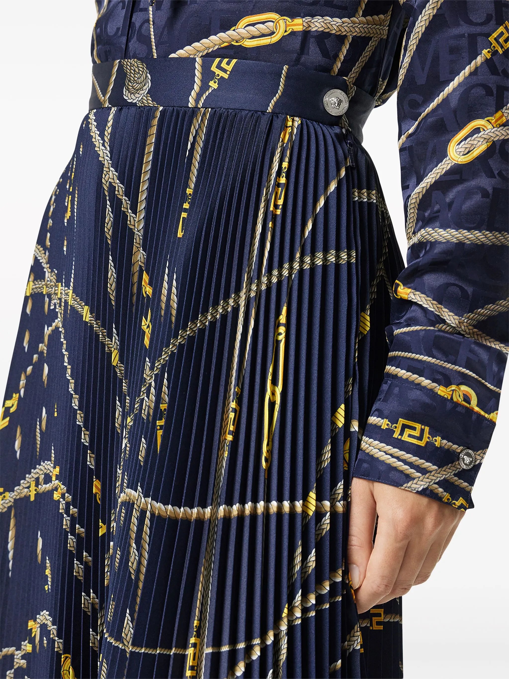 Greca Nautical-print pleated skirt