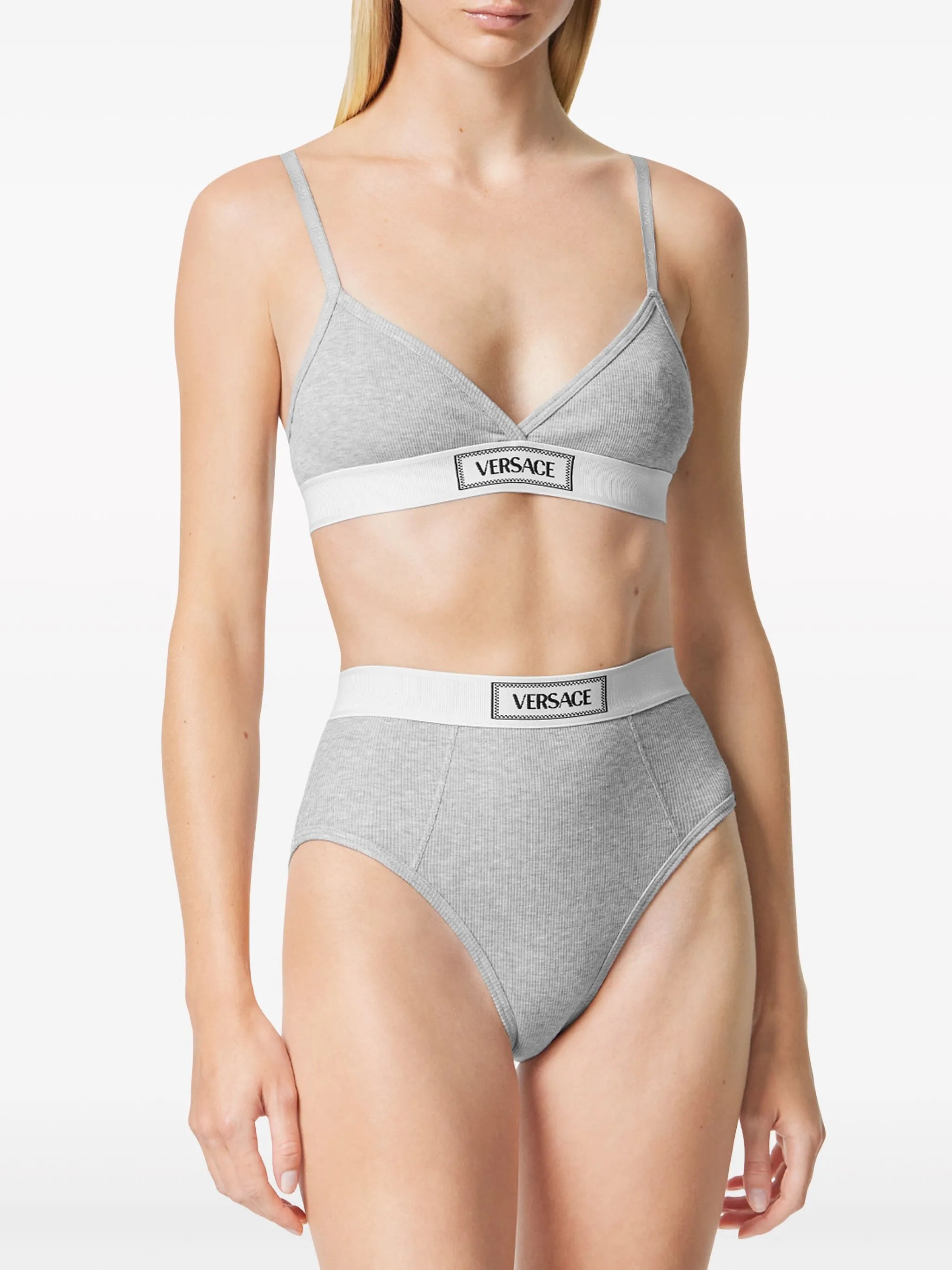 logo-patch cotton-blend bra
