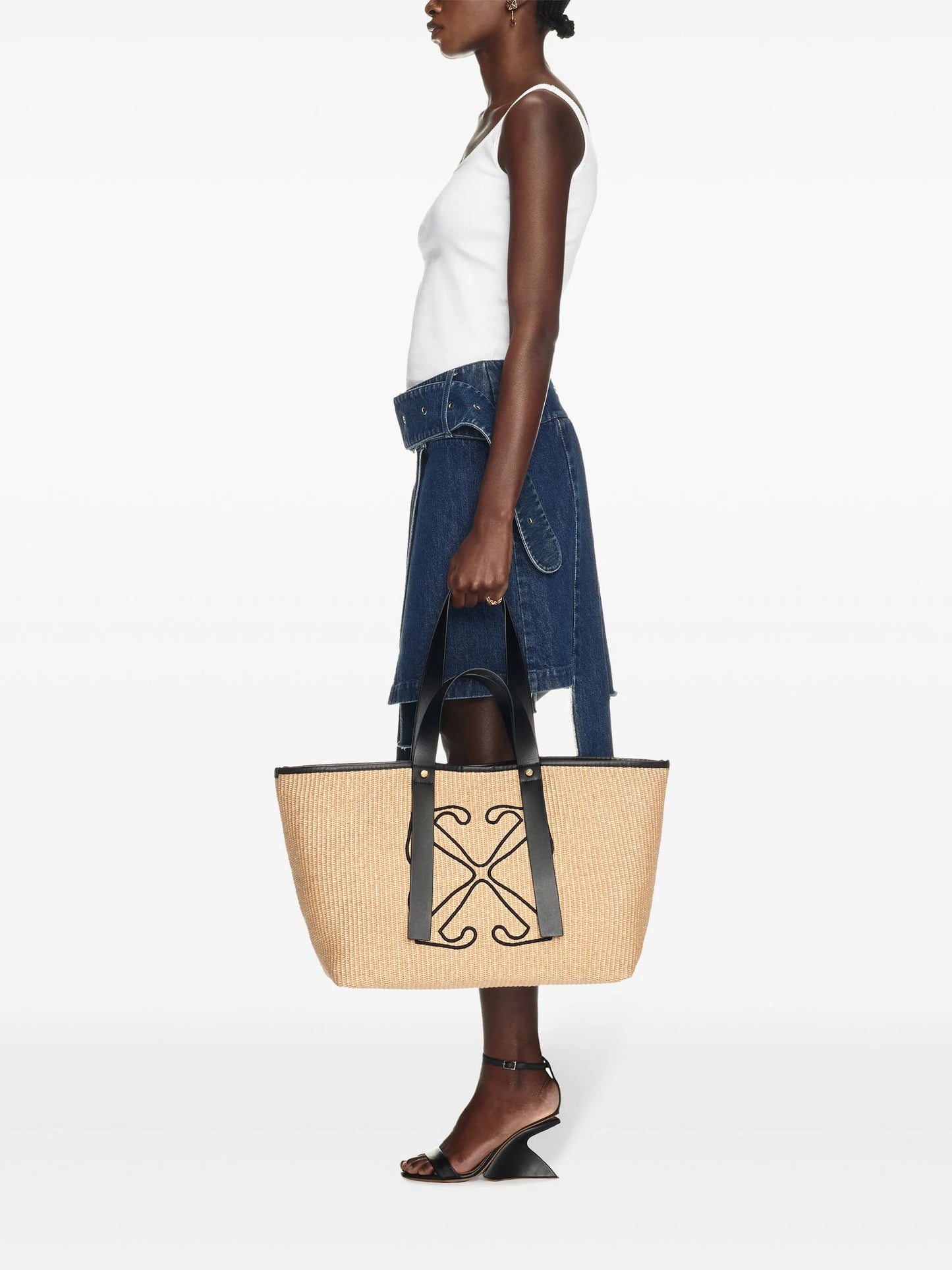 Arrows raffia tote bag