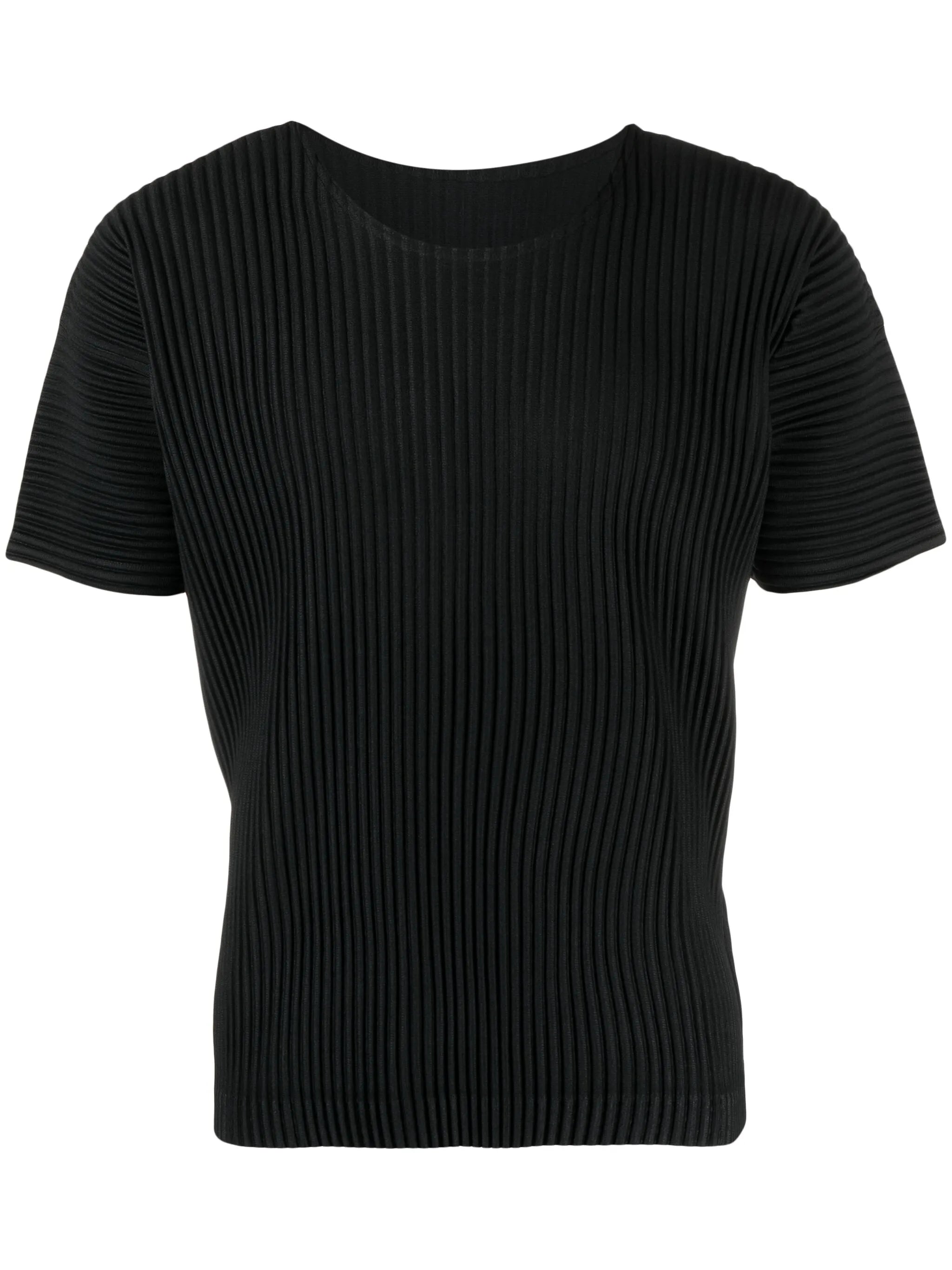 plissé-effect U-neck T-shirt