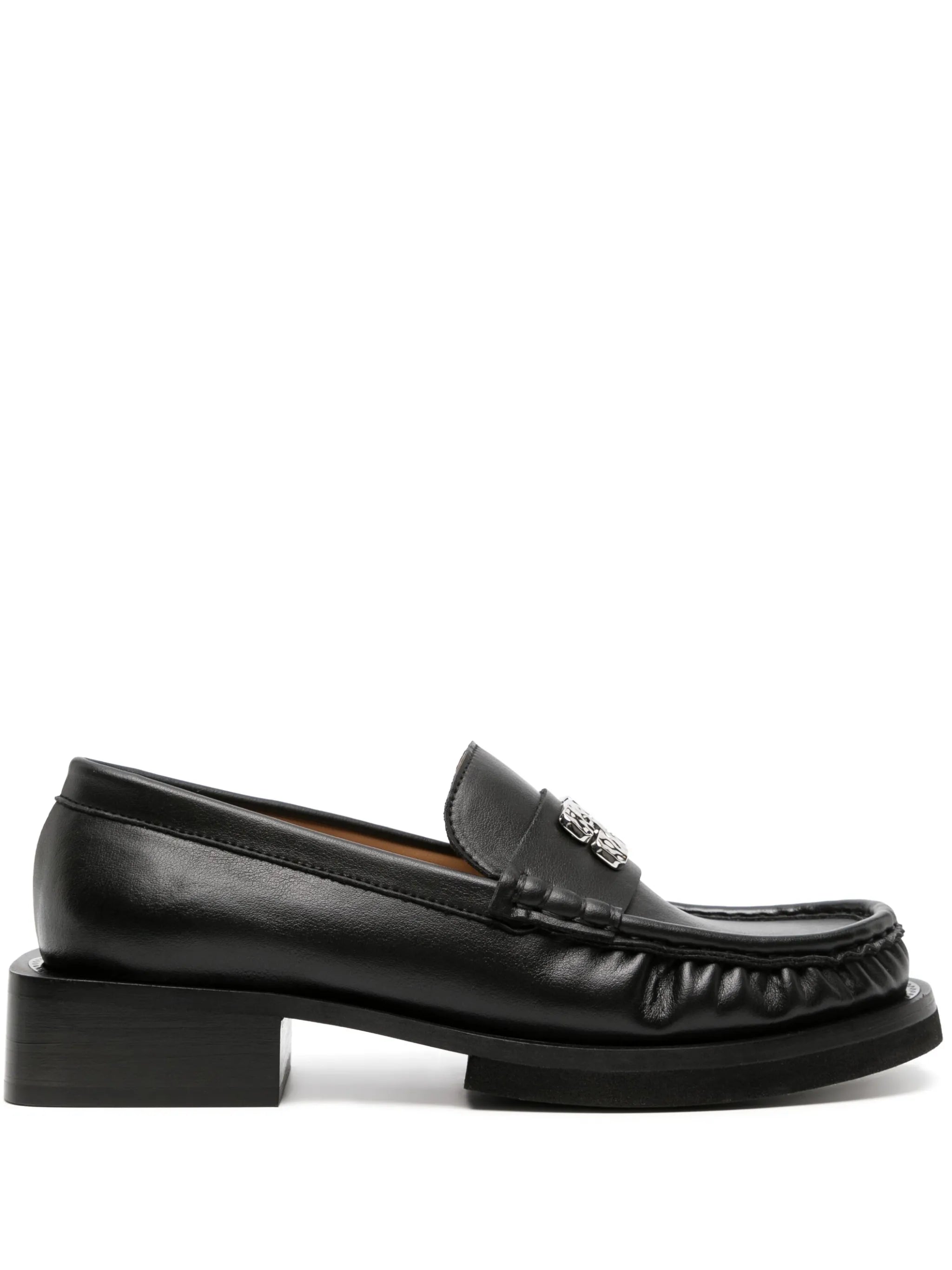Butterfly-plaque faux-leather loafers