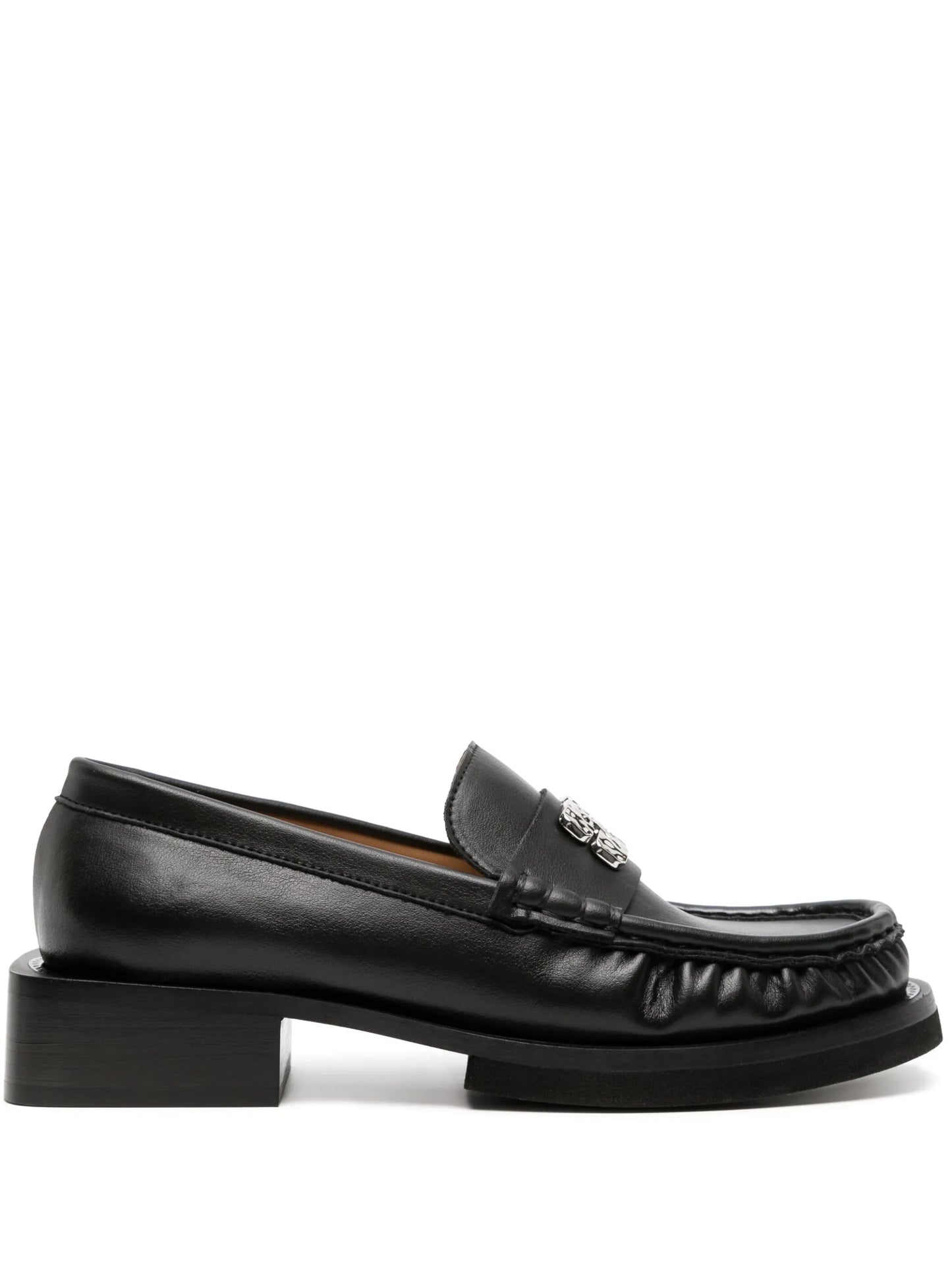 Butterfly-plaque faux-leather loafers