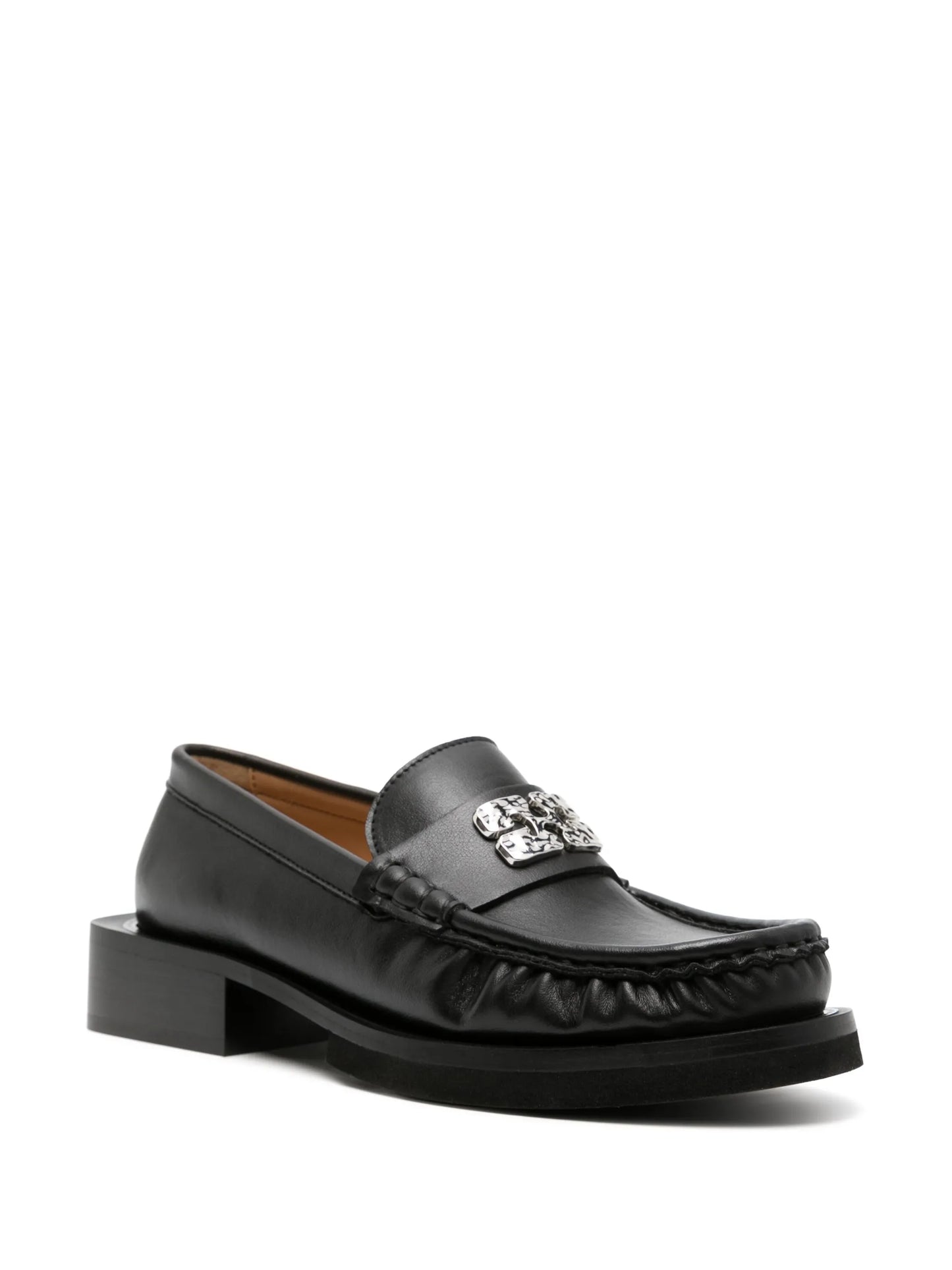 Butterfly-plaque faux-leather loafers