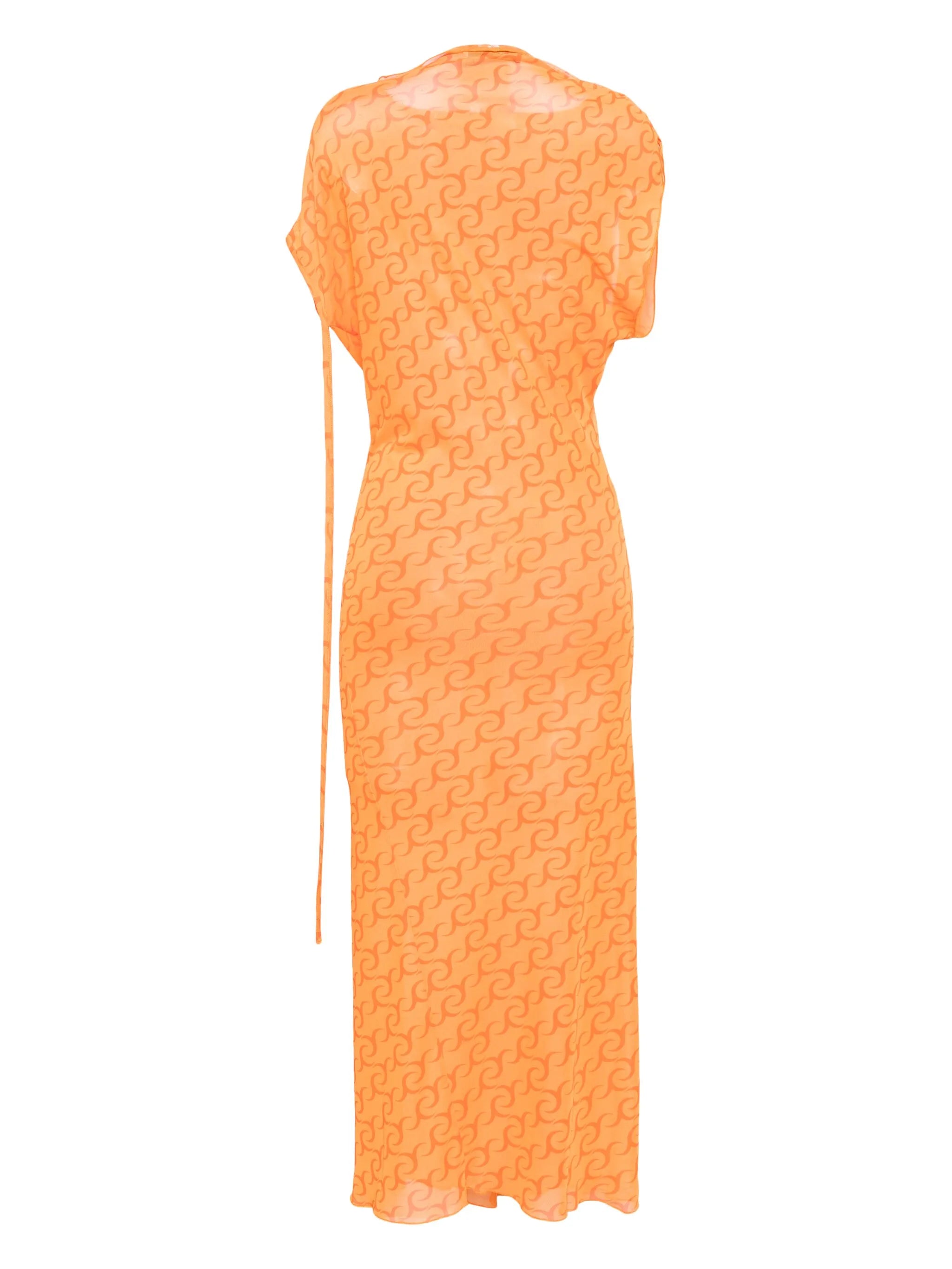 abstract-print mesh midi dress