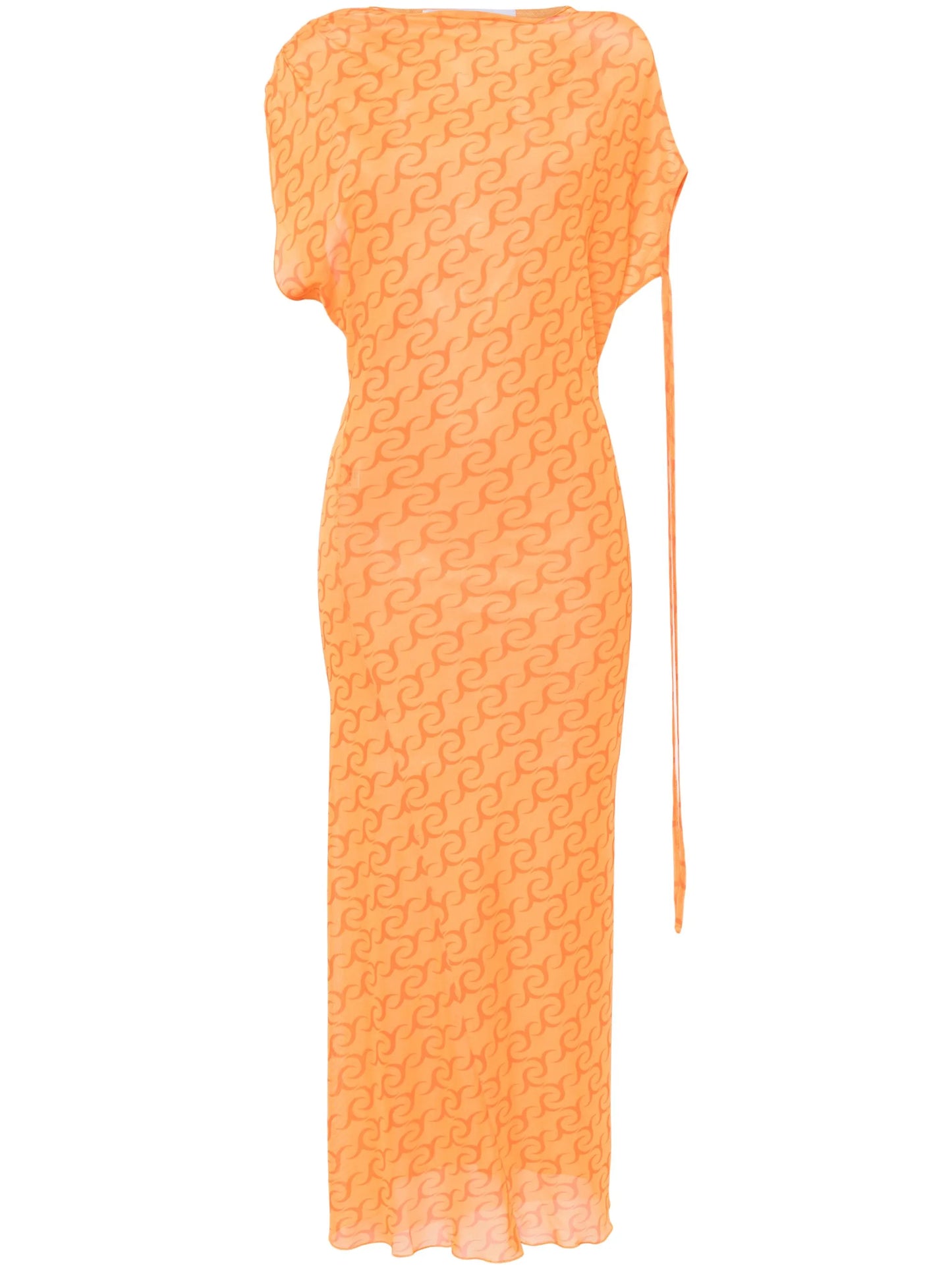 abstract-print mesh midi dress