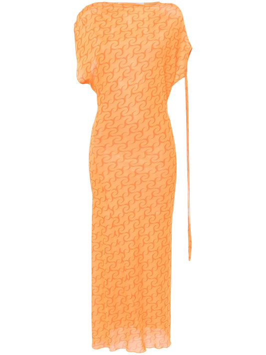 abstract-print mesh midi dress