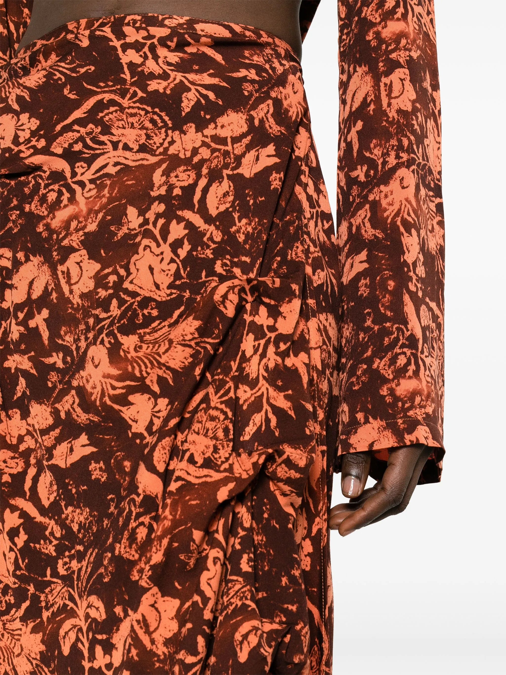 floral-print draped midi skirt