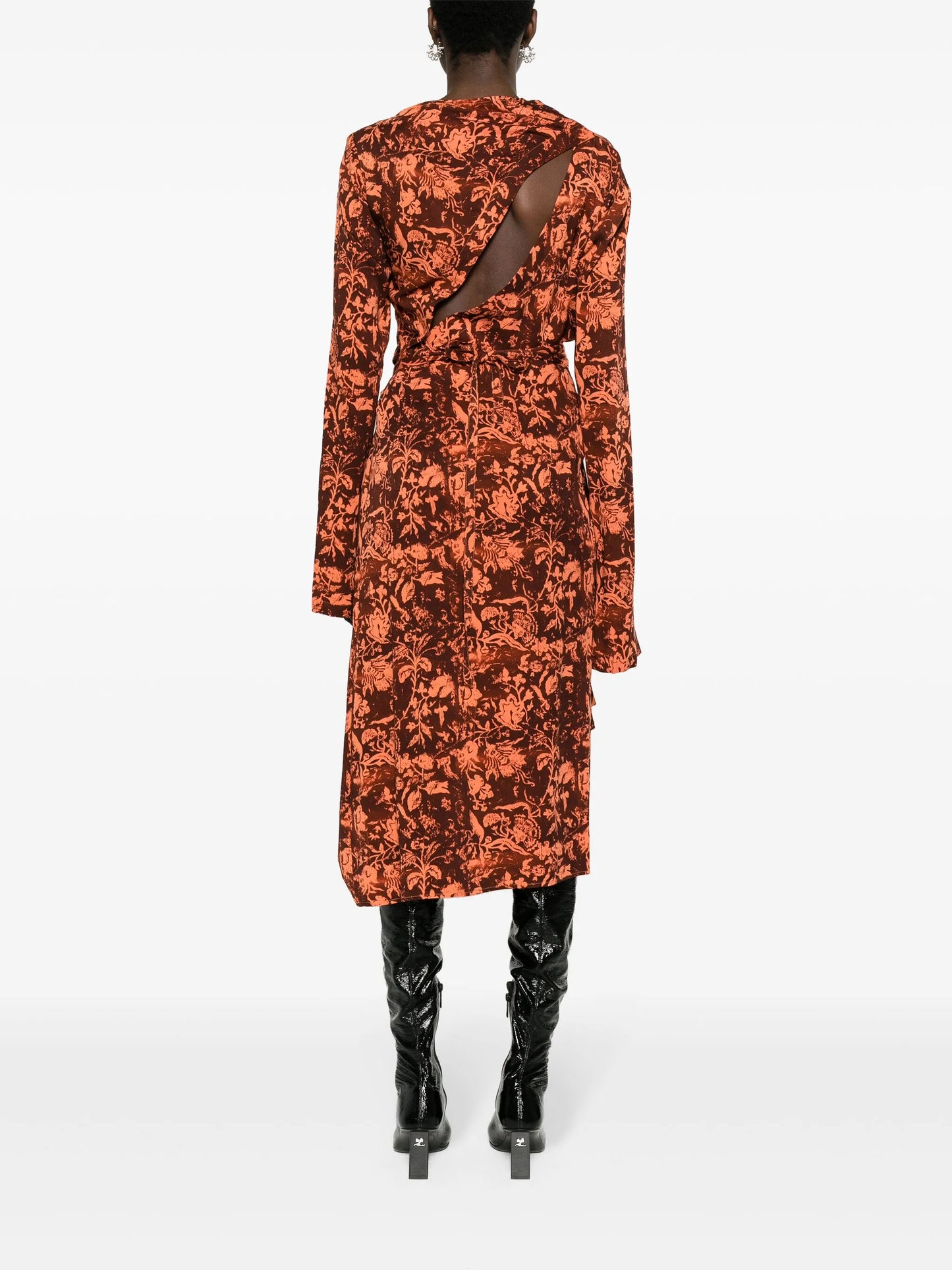 floral-print draped midi skirt