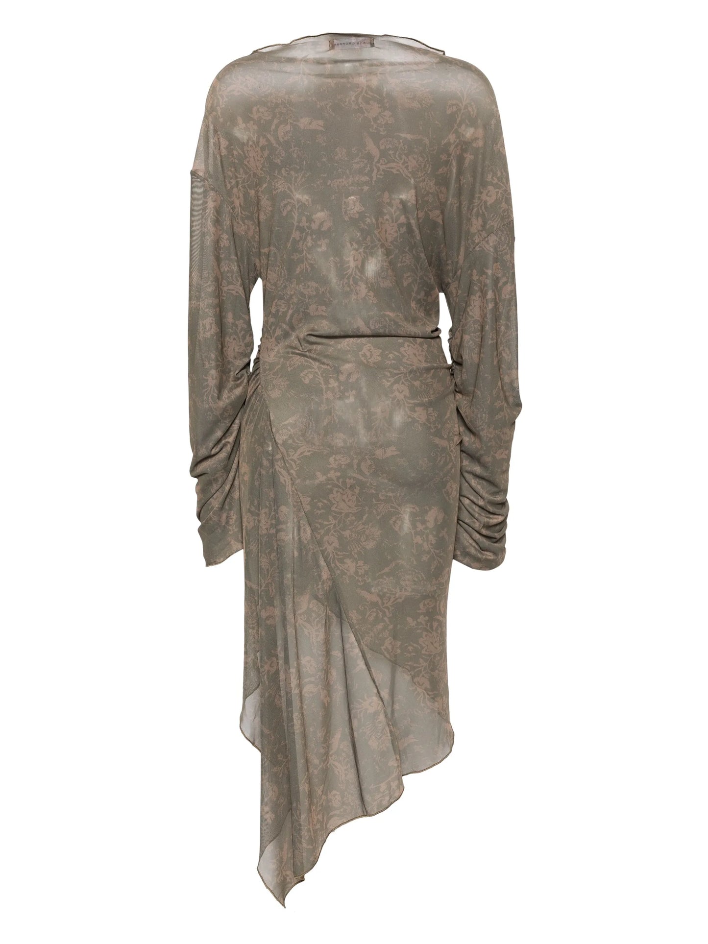 floral-print ruched midi dress