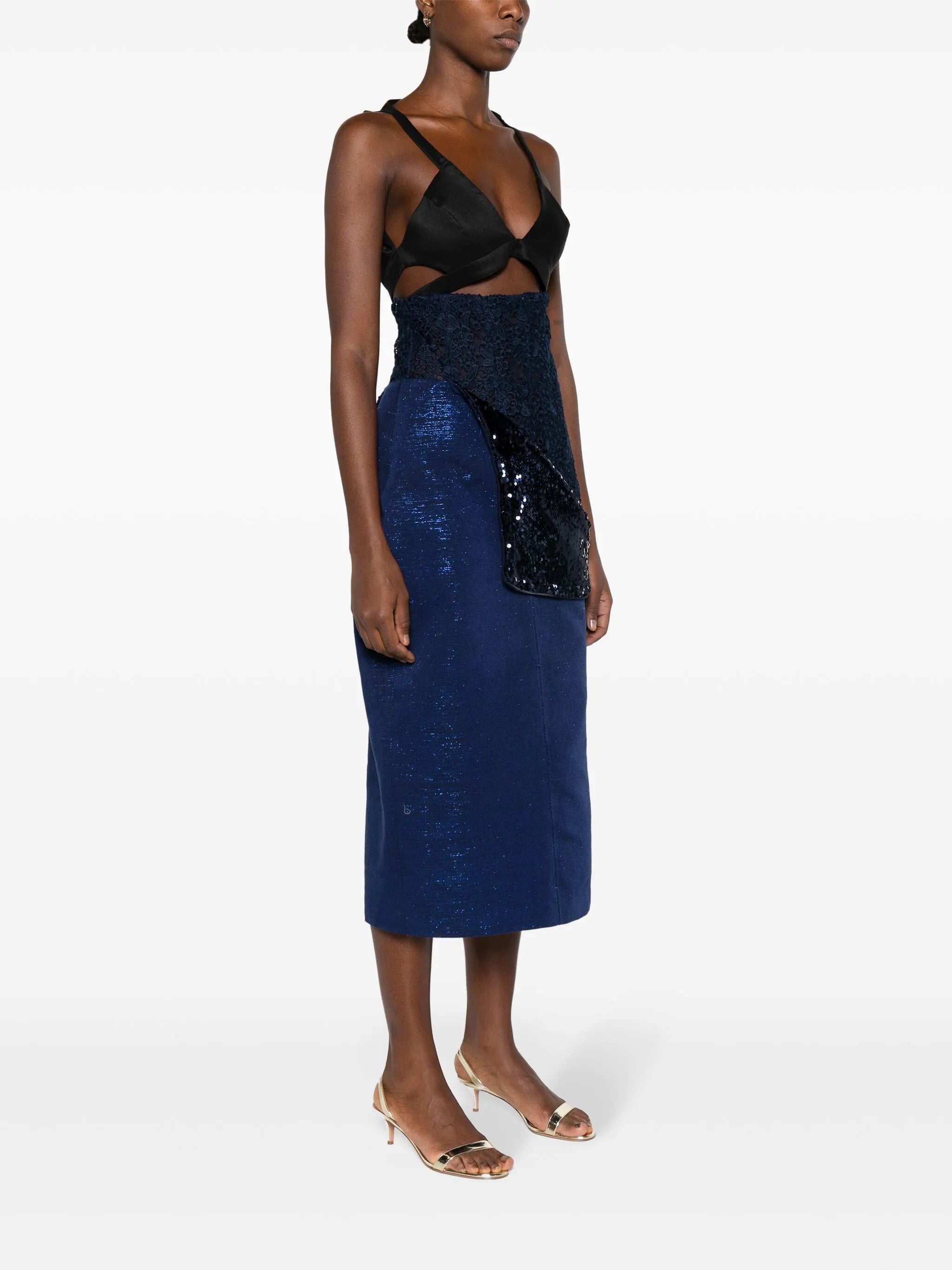 Jenn lace-panel midi skirt