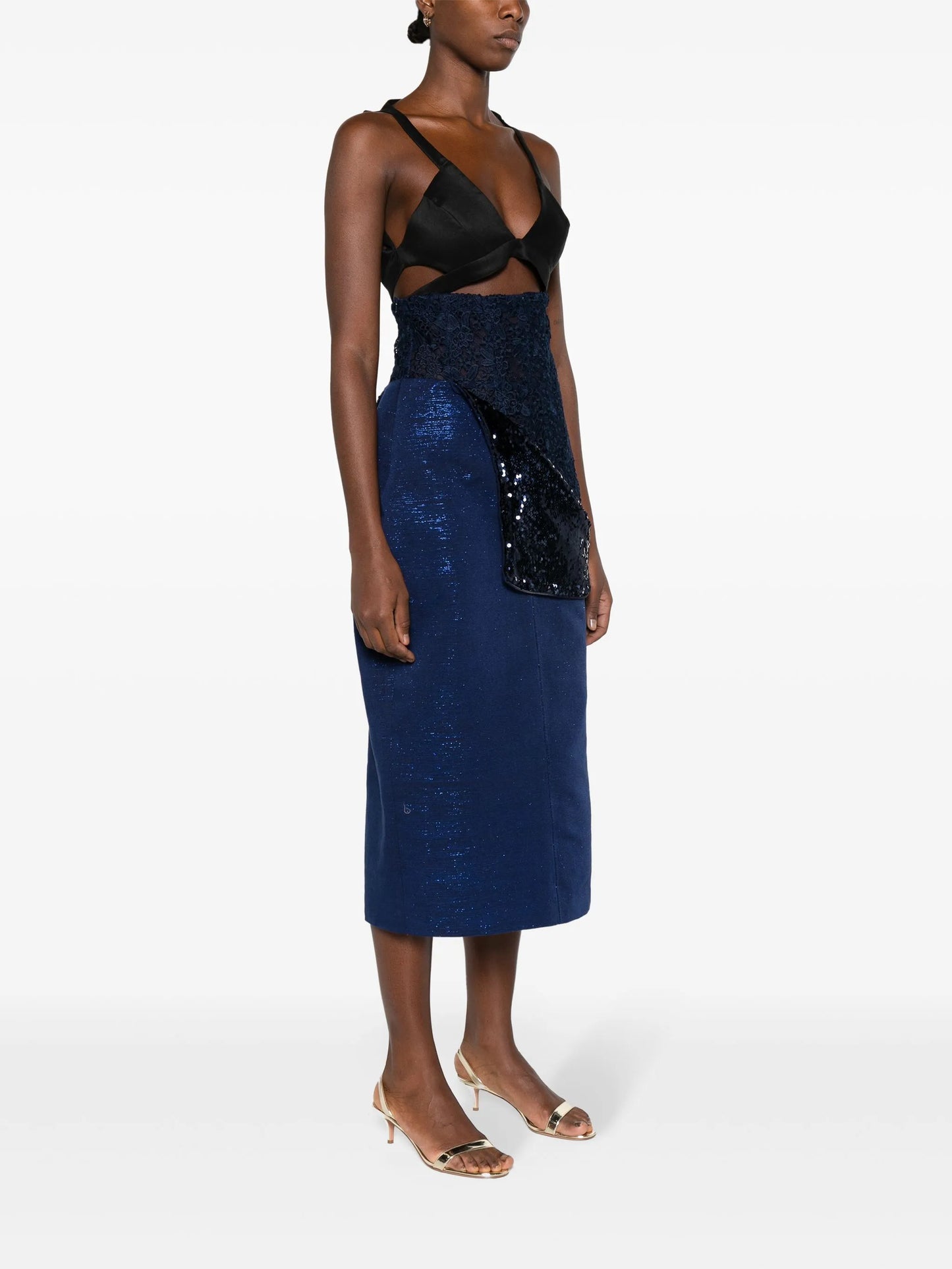 Jenn lace-panel midi skirt