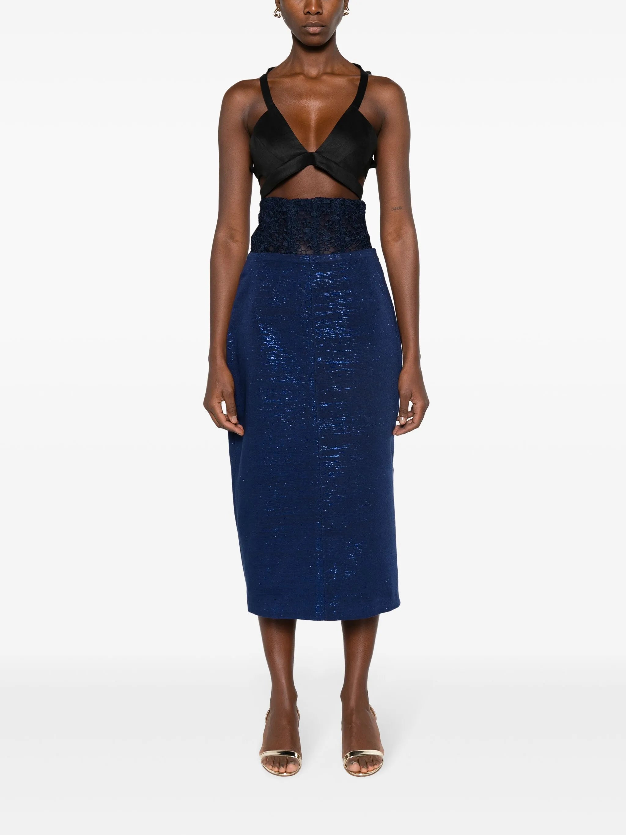 Jenn lace-panel midi skirt