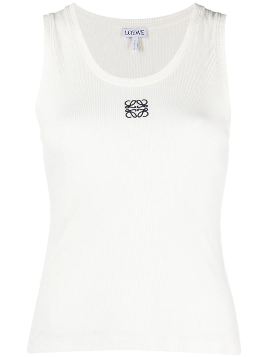 Anagram-embroidered ribbed-knit tank top