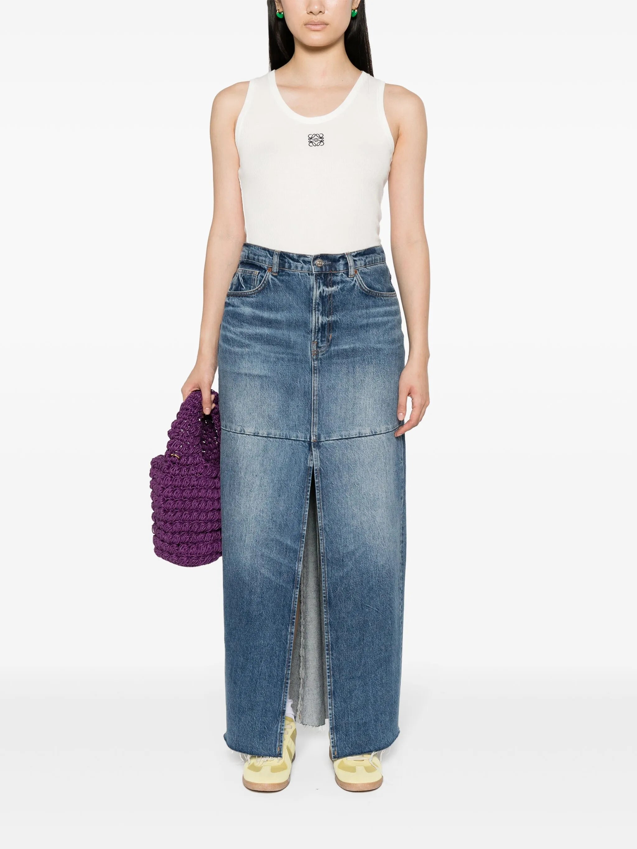 Anagram-embroidered ribbed-knit tank top