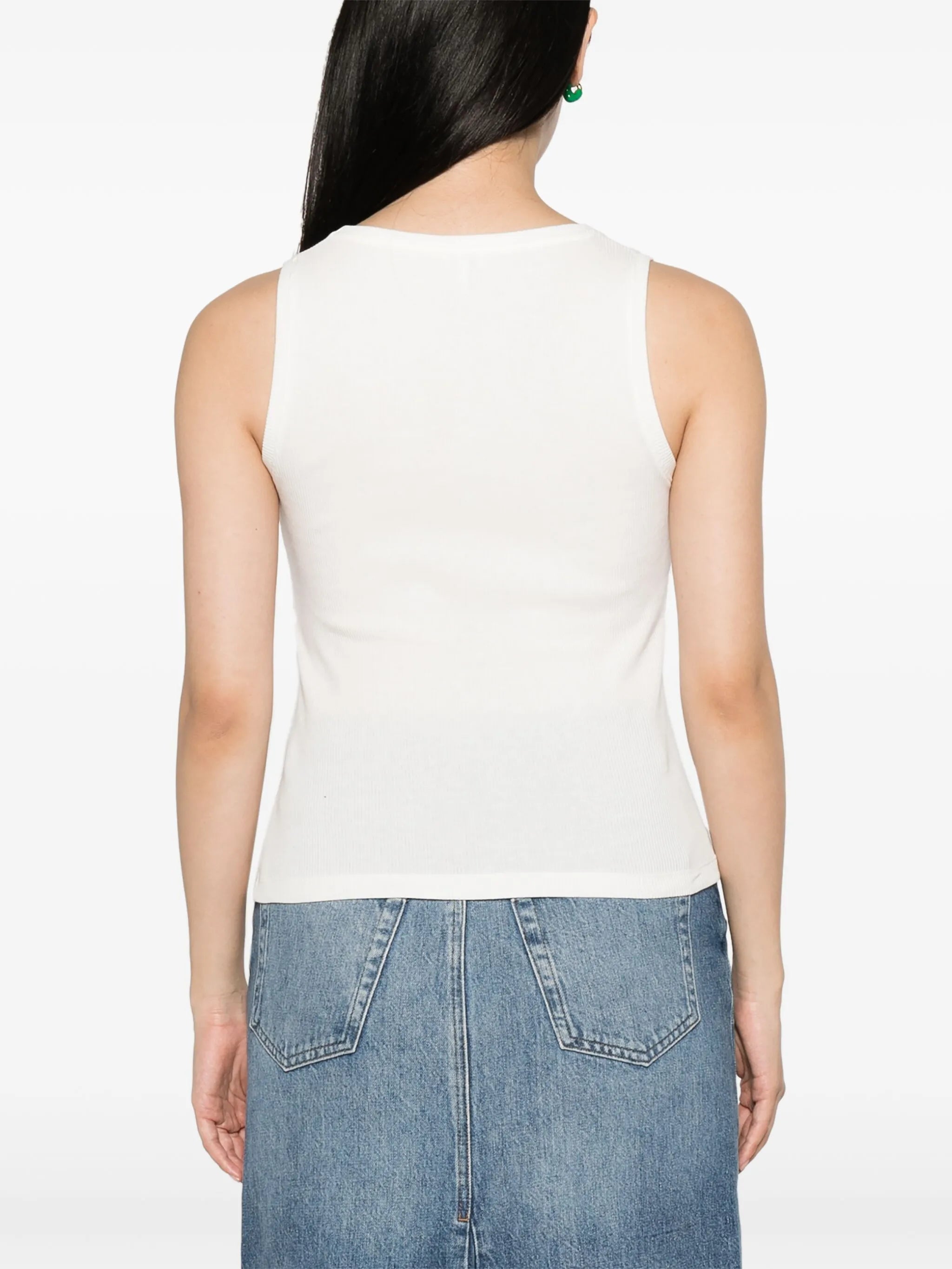 Anagram-embroidered ribbed-knit tank top