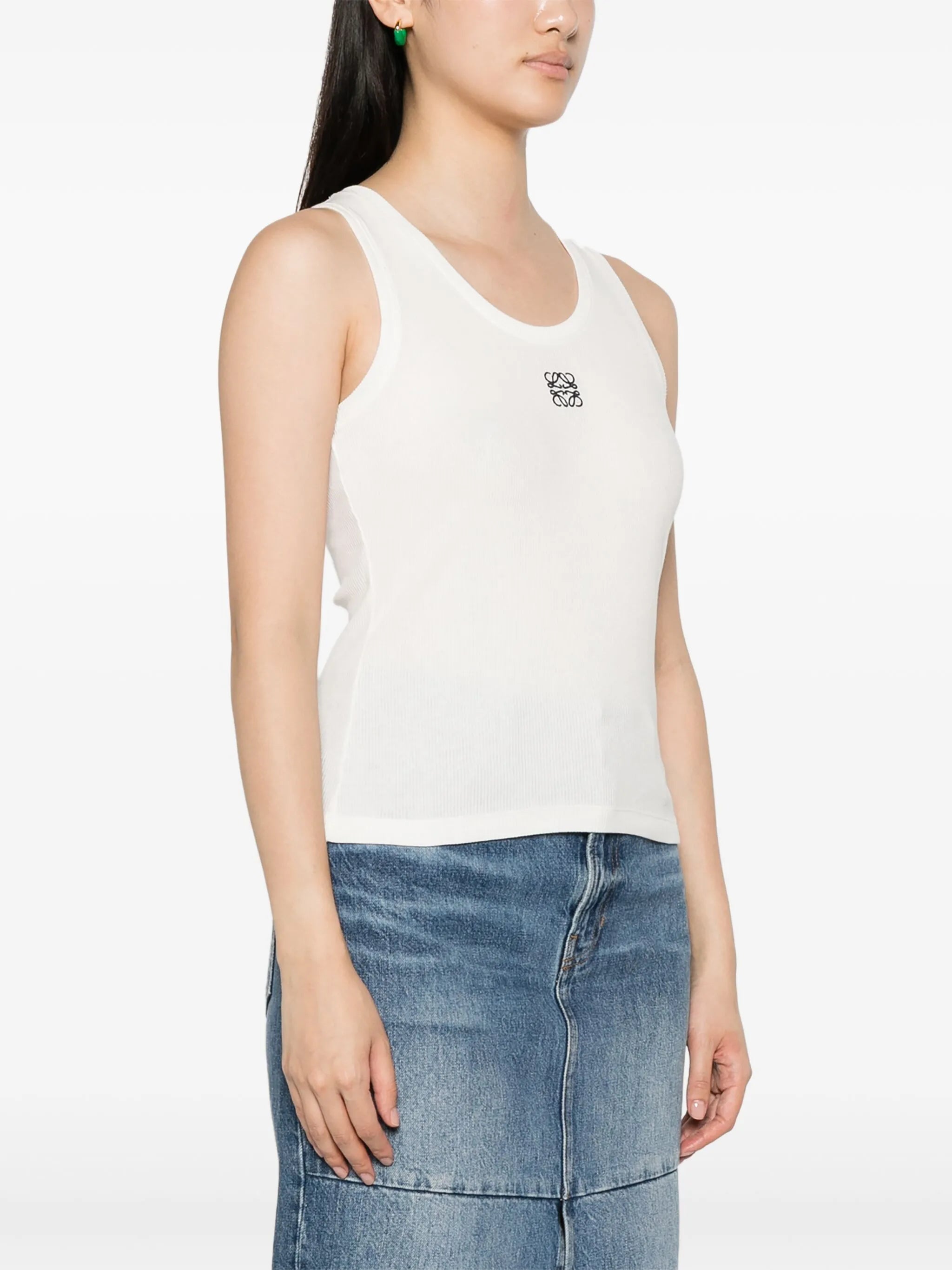 Anagram-embroidered ribbed-knit tank top