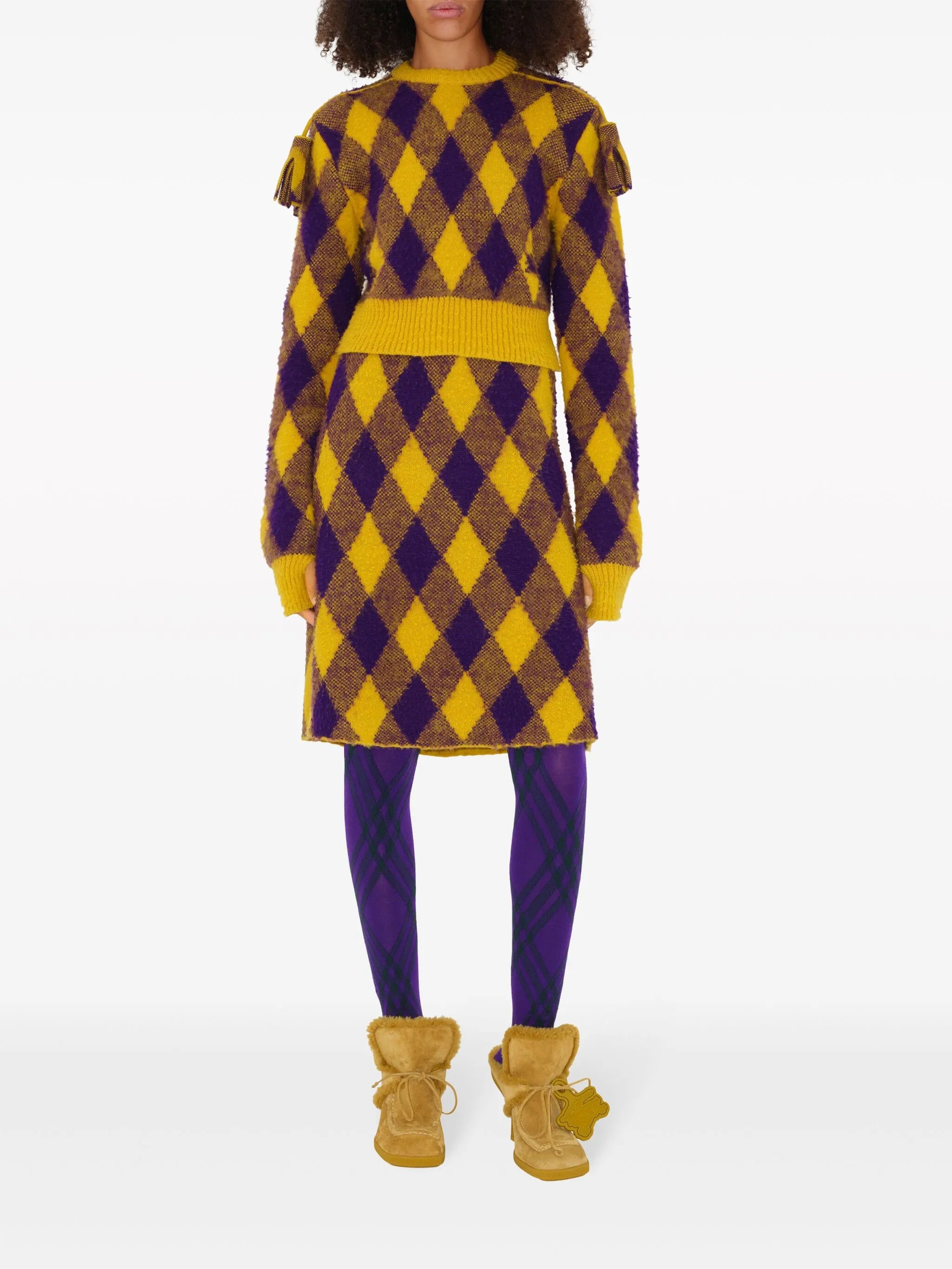 Argyle check-pattern knitted skirt
