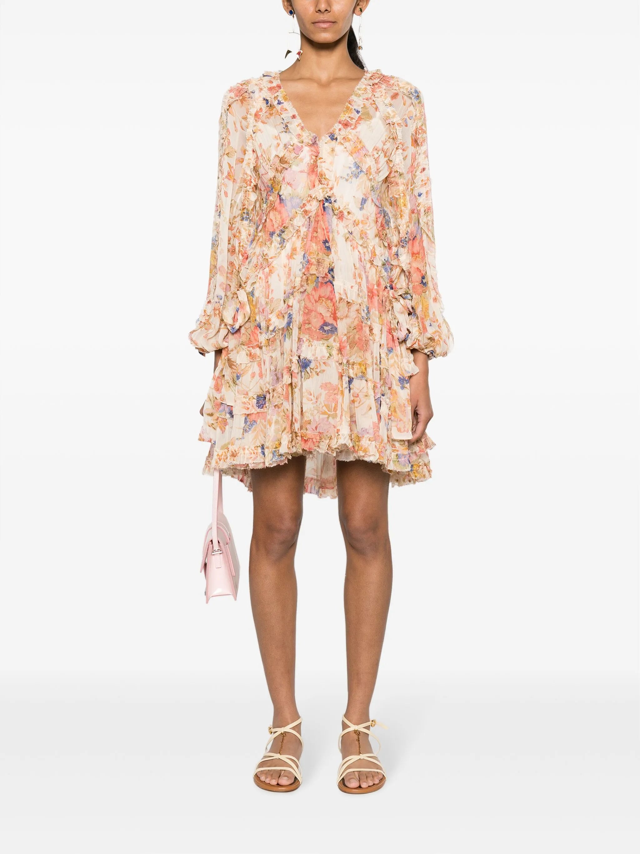 August Billow Frill floral-motif mini dress