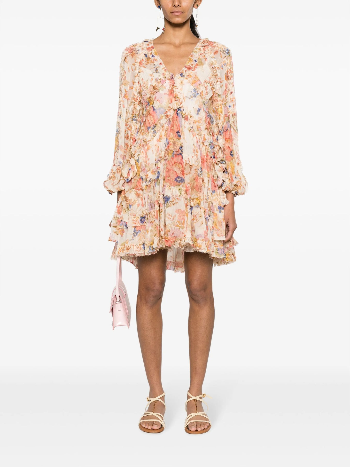 August Billow Frill floral-motif mini dress
