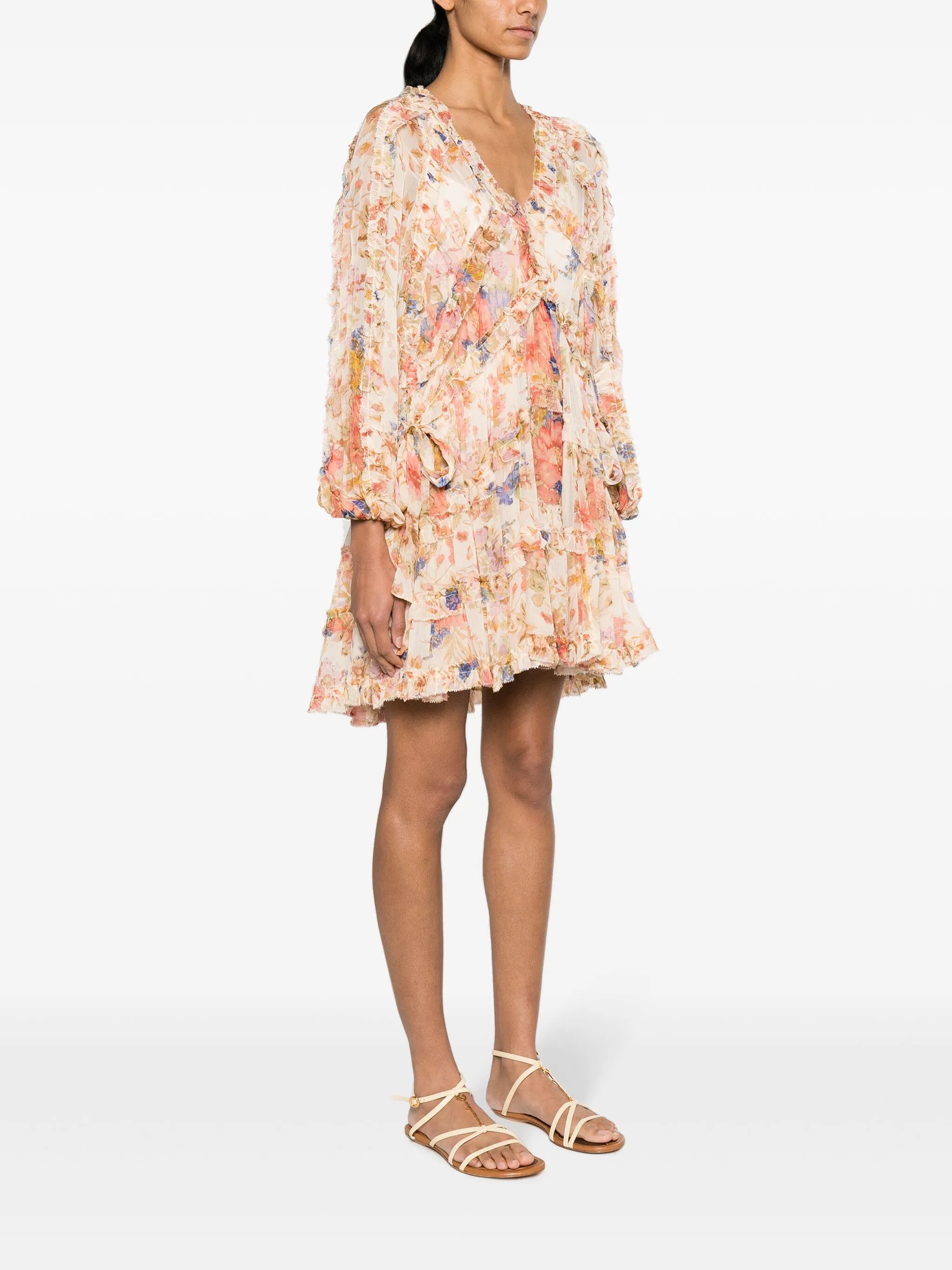 August Billow Frill floral-motif mini dress