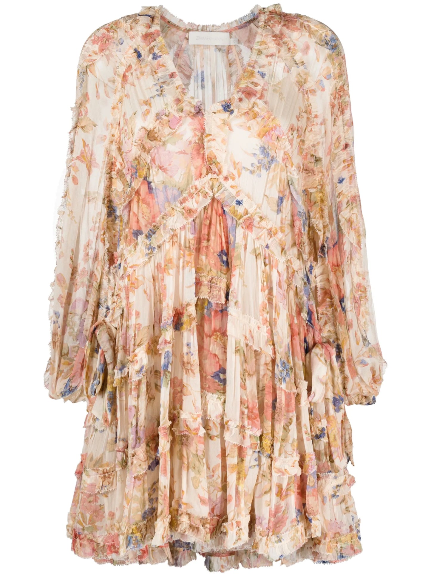 August Billow Frill floral-motif mini dress