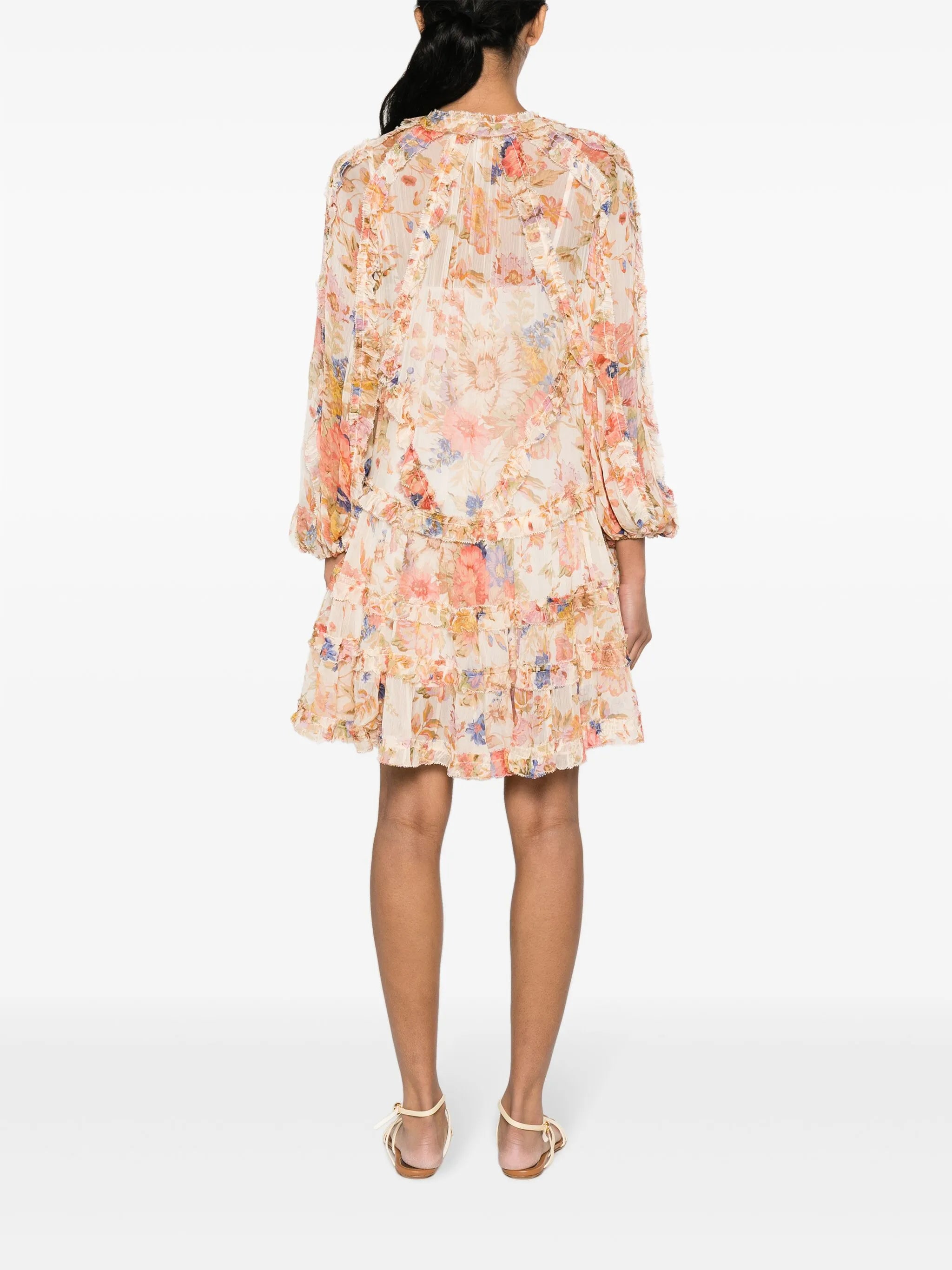 August Billow Frill floral-motif mini dress