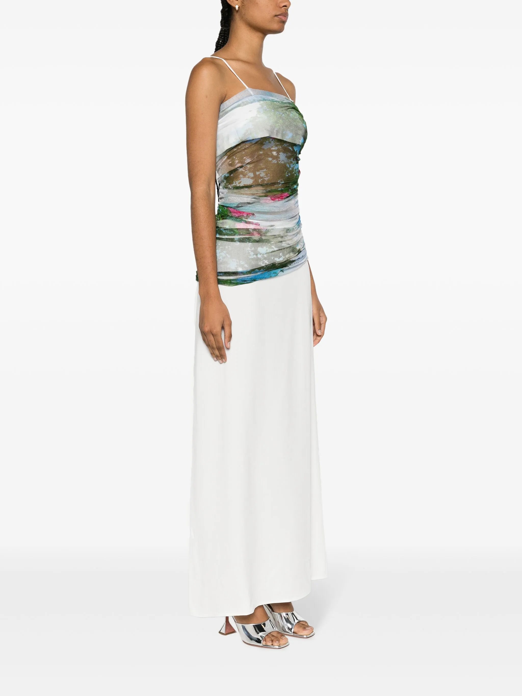 Lucid garden-print draped-panel maxi dress