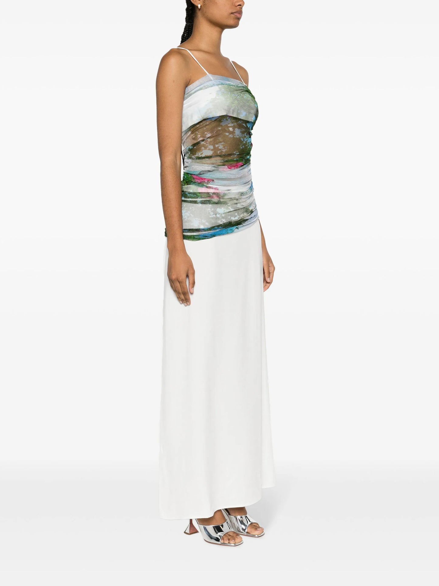 Lucid garden-print draped-panel maxi dress