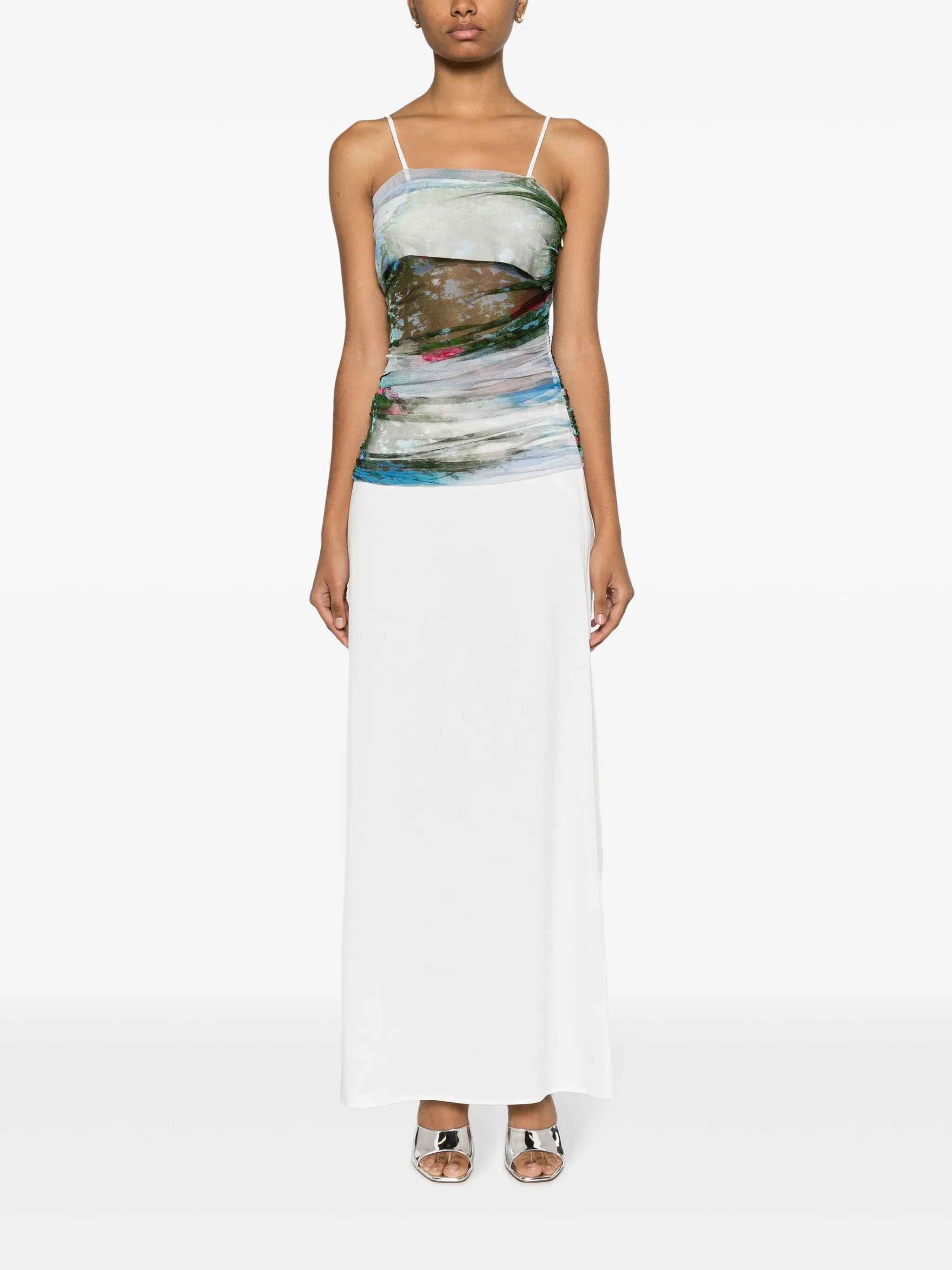 Lucid garden-print draped-panel maxi dress