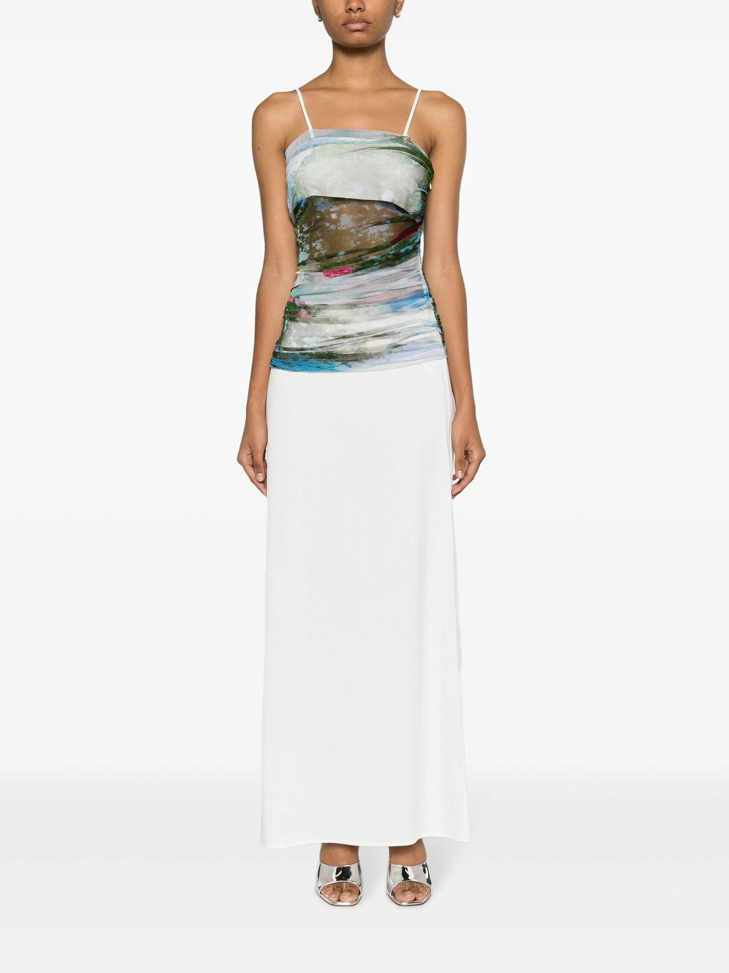 Lucid garden-print draped-panel maxi dress