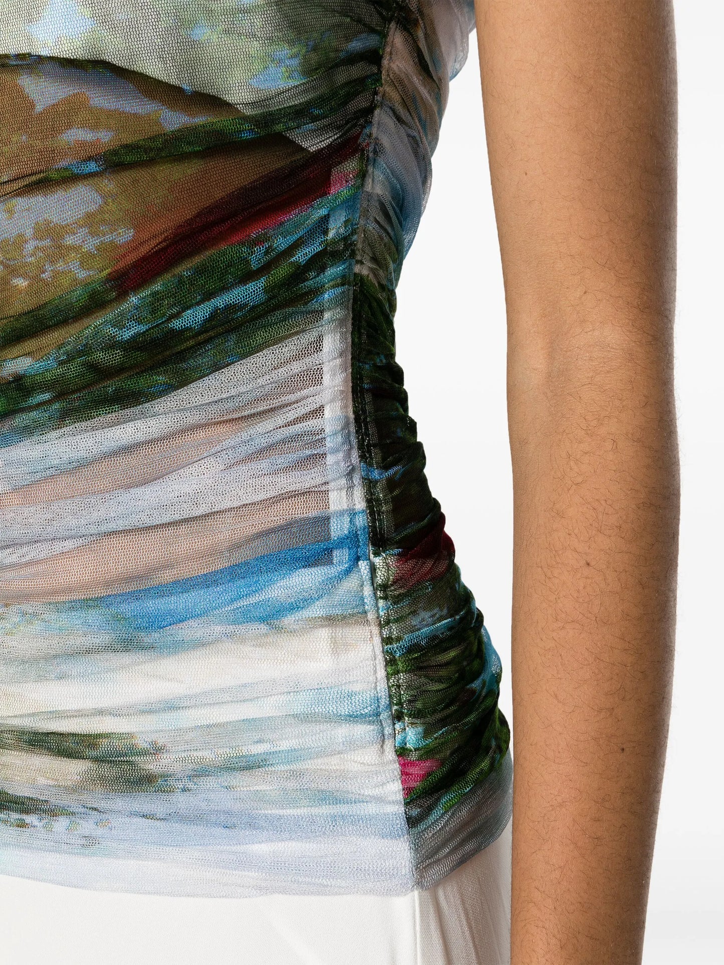 Lucid garden-print draped-panel maxi dress
