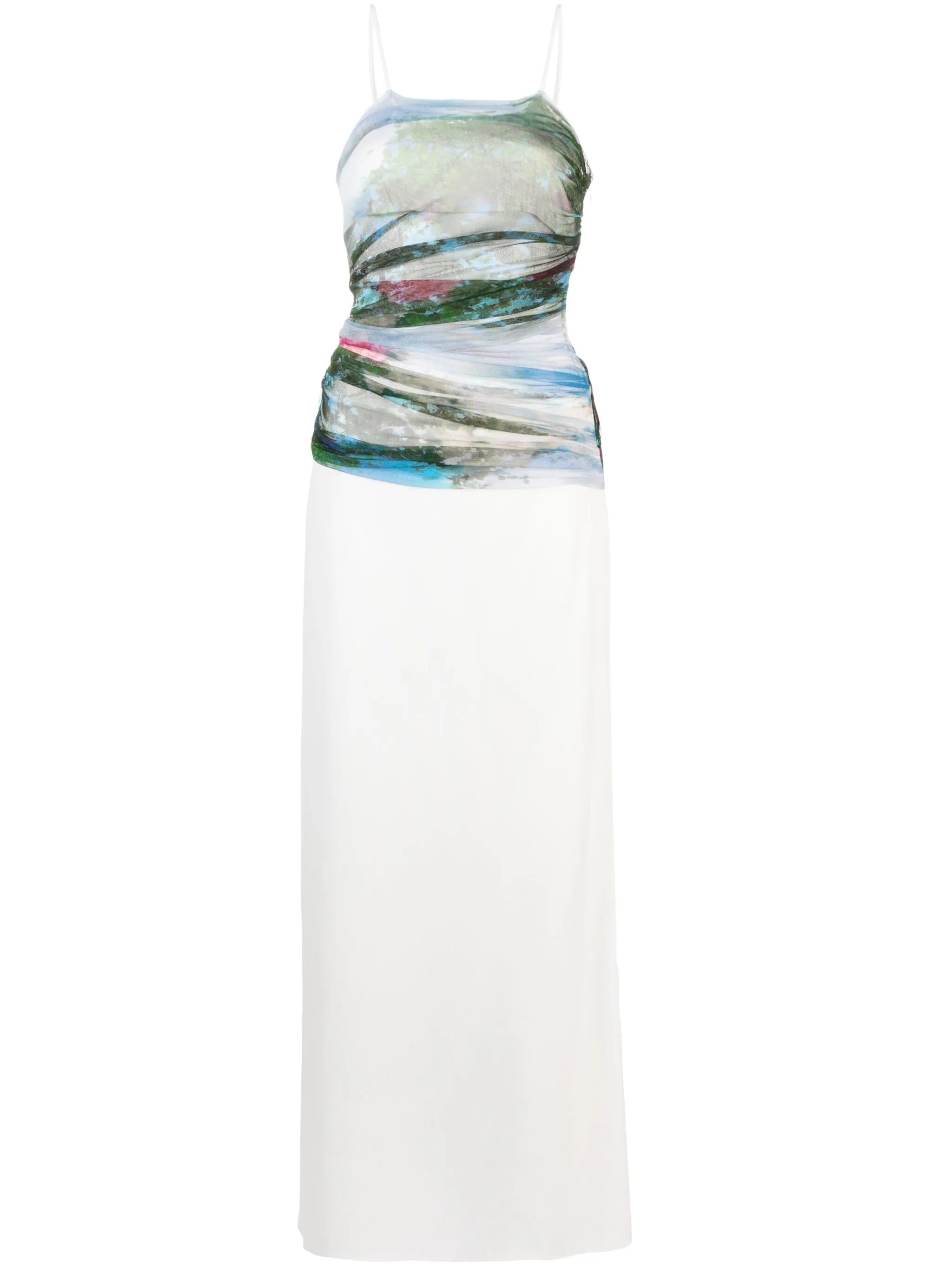Lucid garden-print draped-panel maxi dress