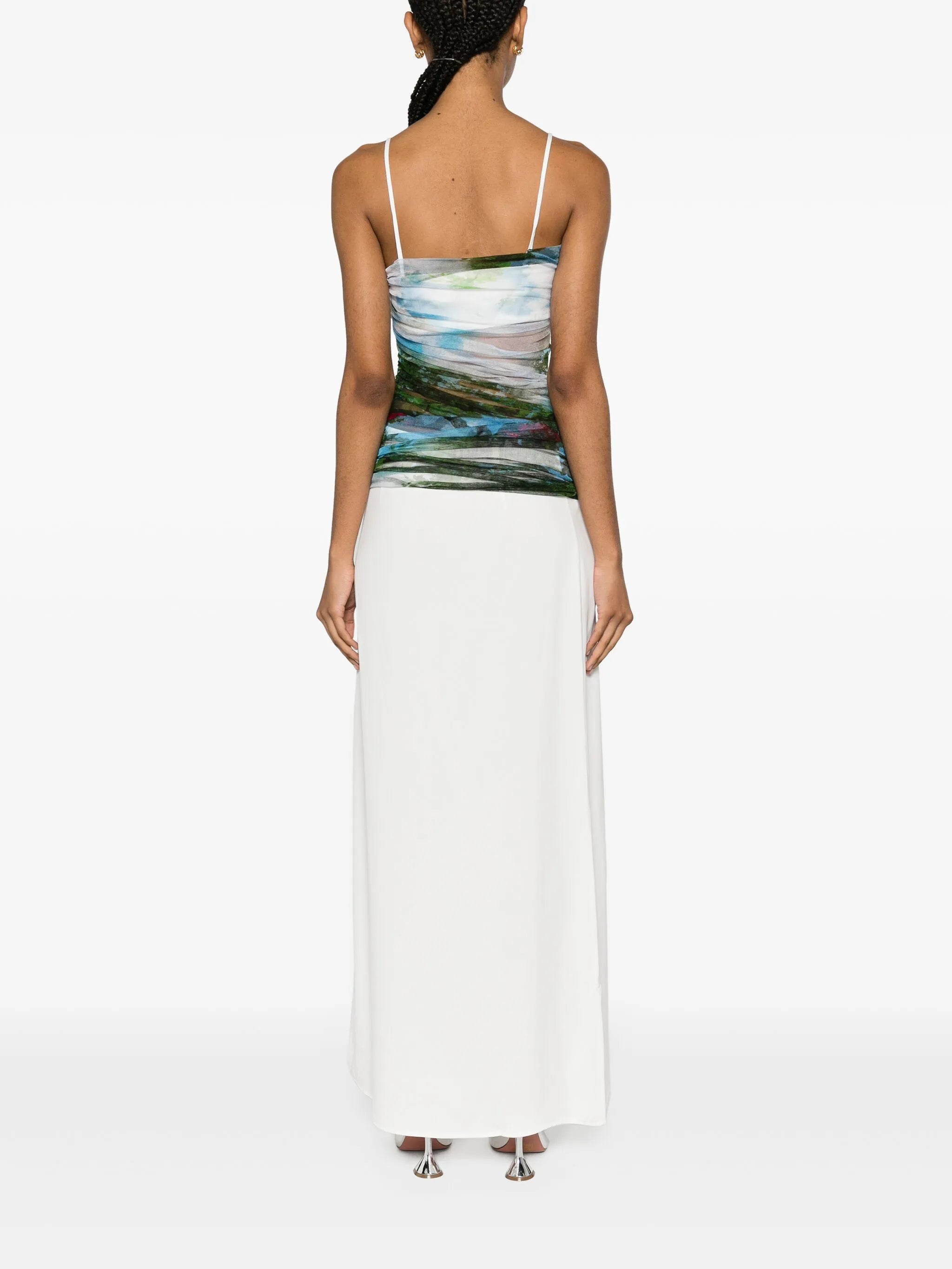 Lucid garden-print draped-panel maxi dress
